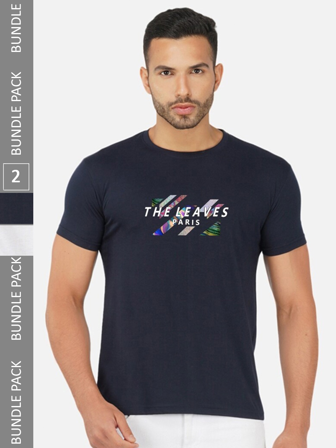 

CHOZI Pack Of 2 Typography Printed Round Neck Cotton T-Shirt, Navy blue