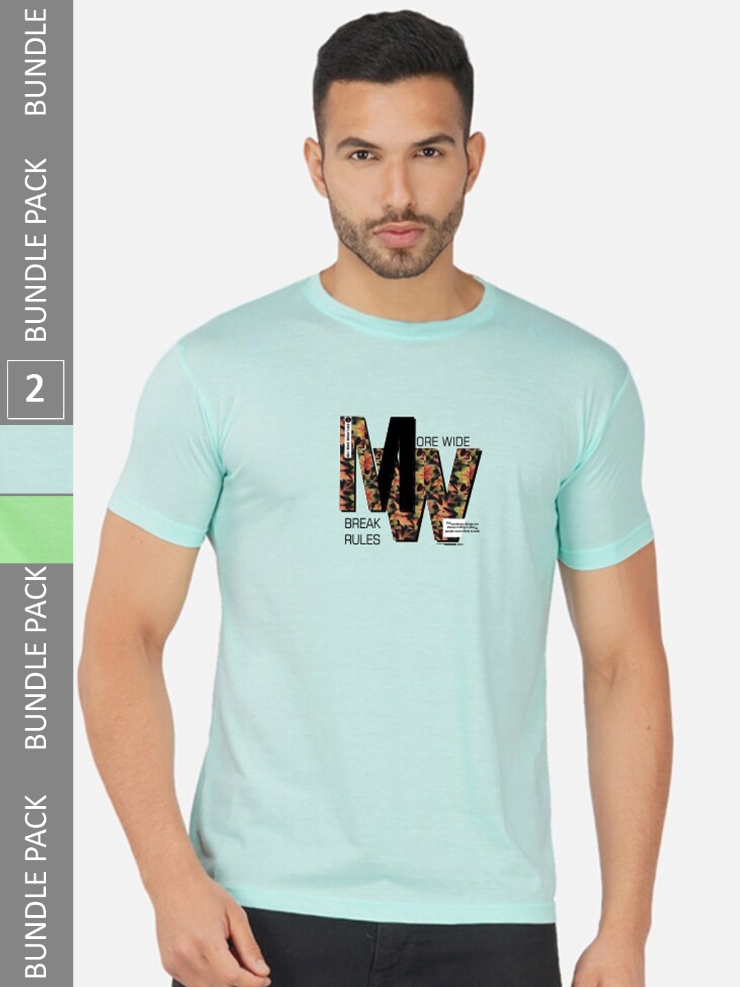 

CHOZI Pack of 2 Typography Printed Cotton T-shirt, Turquoise blue