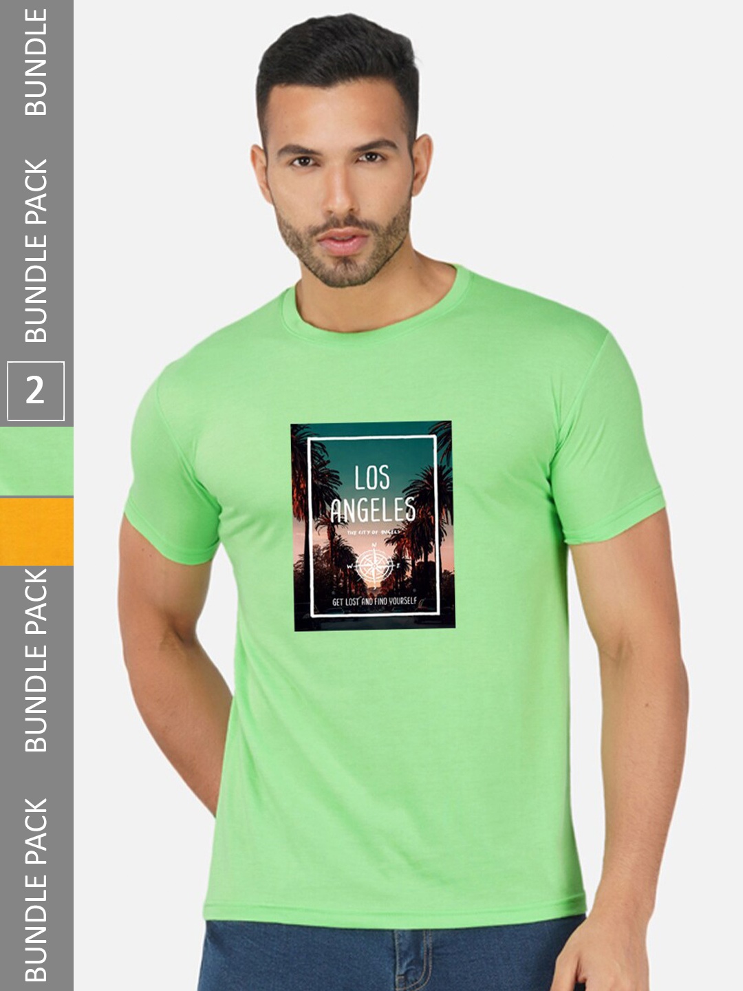 

CHOZI Pack of 2 Graphic Printed Cotton T-shirt, Lime green