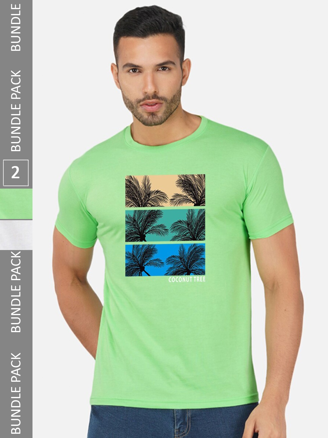 

CHOZI Pack Of 2 Graphic Printed Cotton T-shirts, Lime green