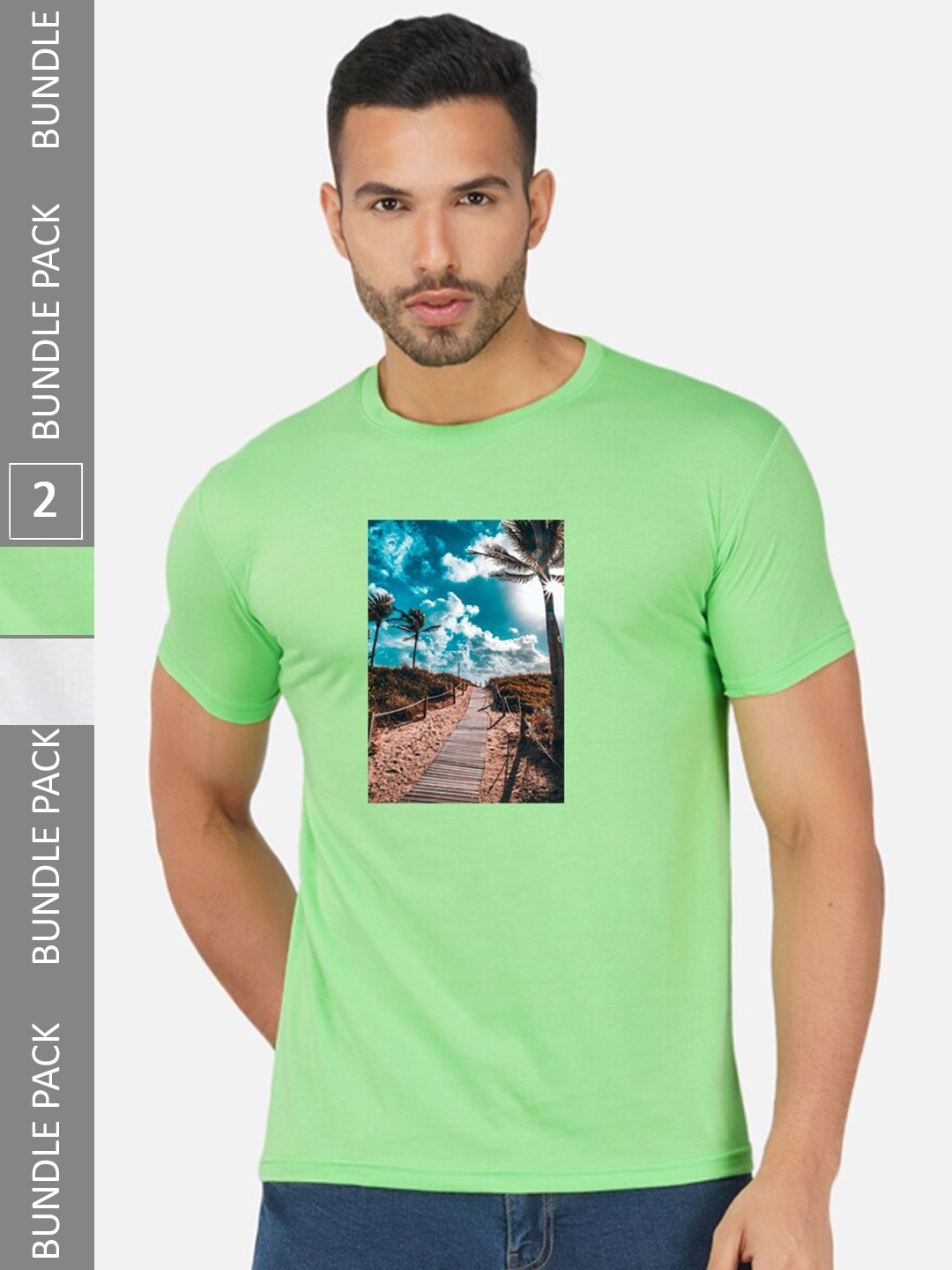 

CHOZI Pack of 2 Graphic Printed Cotton T-shirt, Lime green