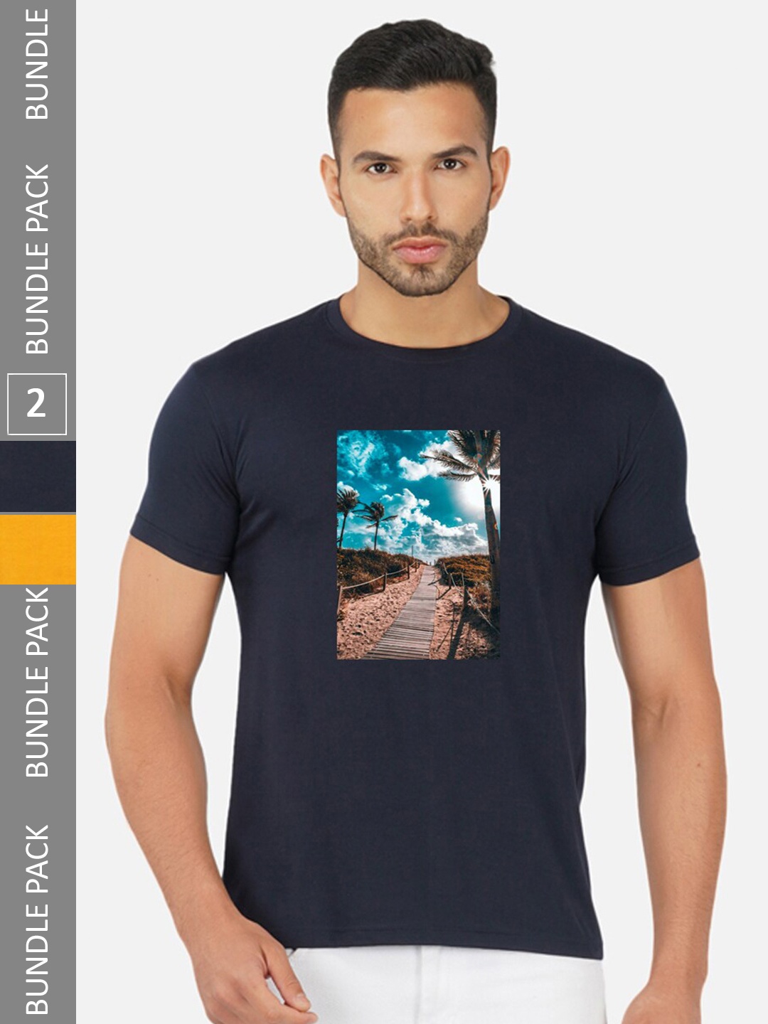 CHOZI Pack Of 2 Graphic Printed Cotton T-shirt, Navy blue