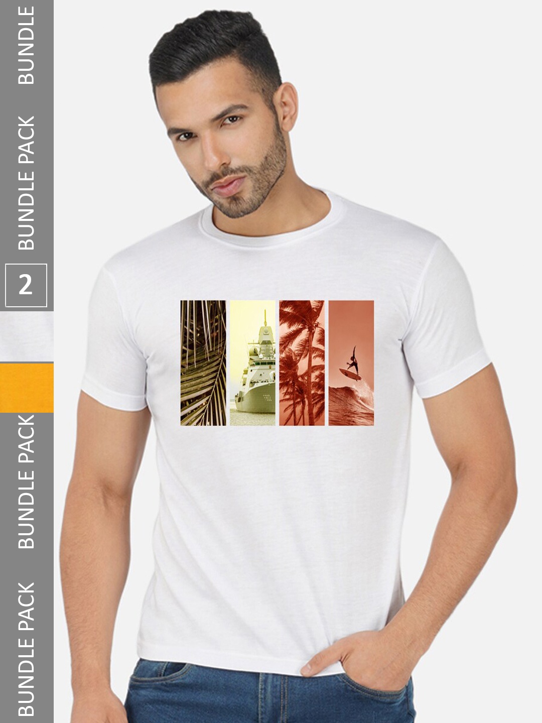 

CHOZI Pack Of 2 Graphic Printed Cotton T-shirts, White