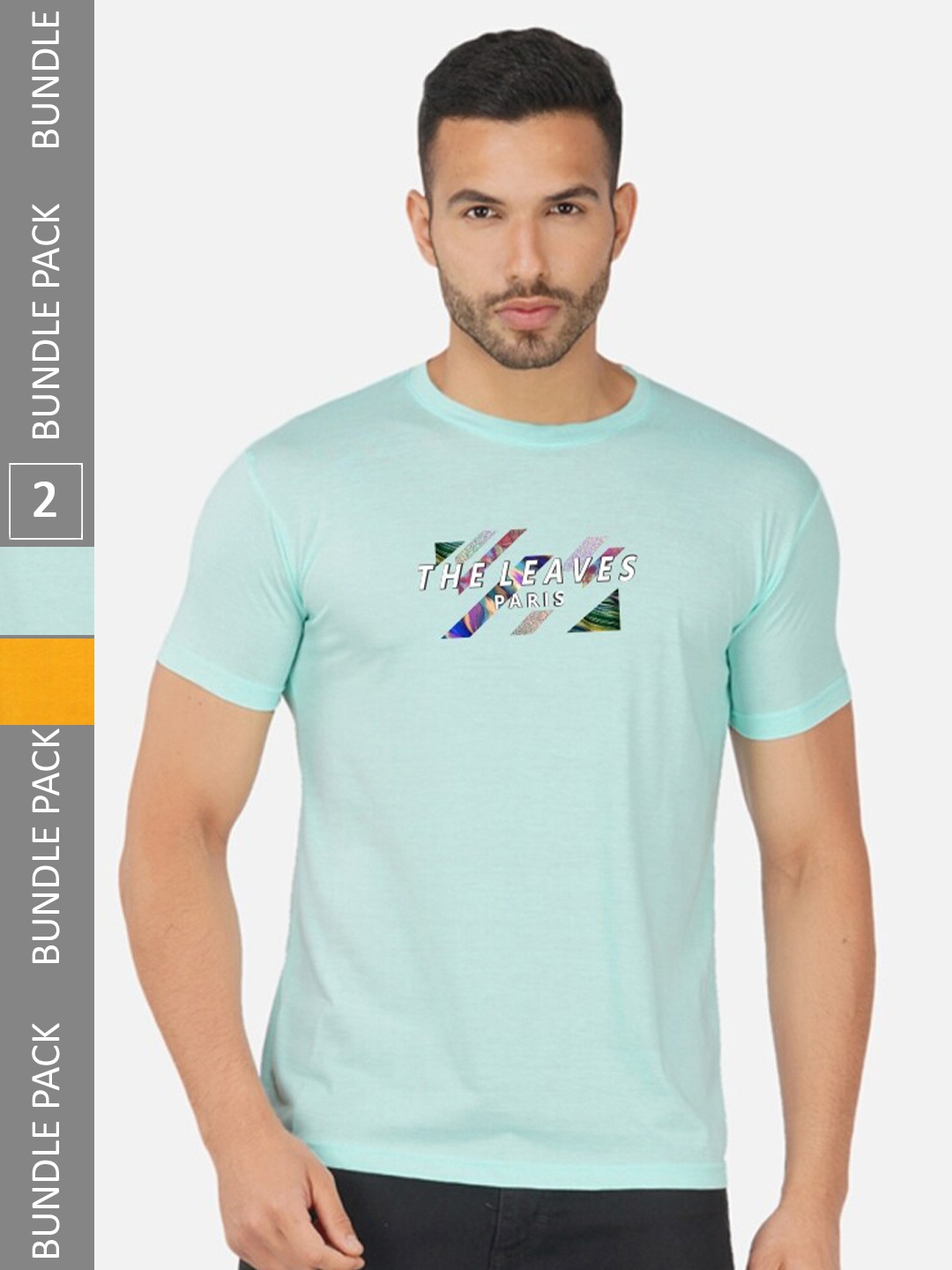 

CHOZI Pack Of 2 Printed Round Neck Cotton T-Shirt, Turquoise blue