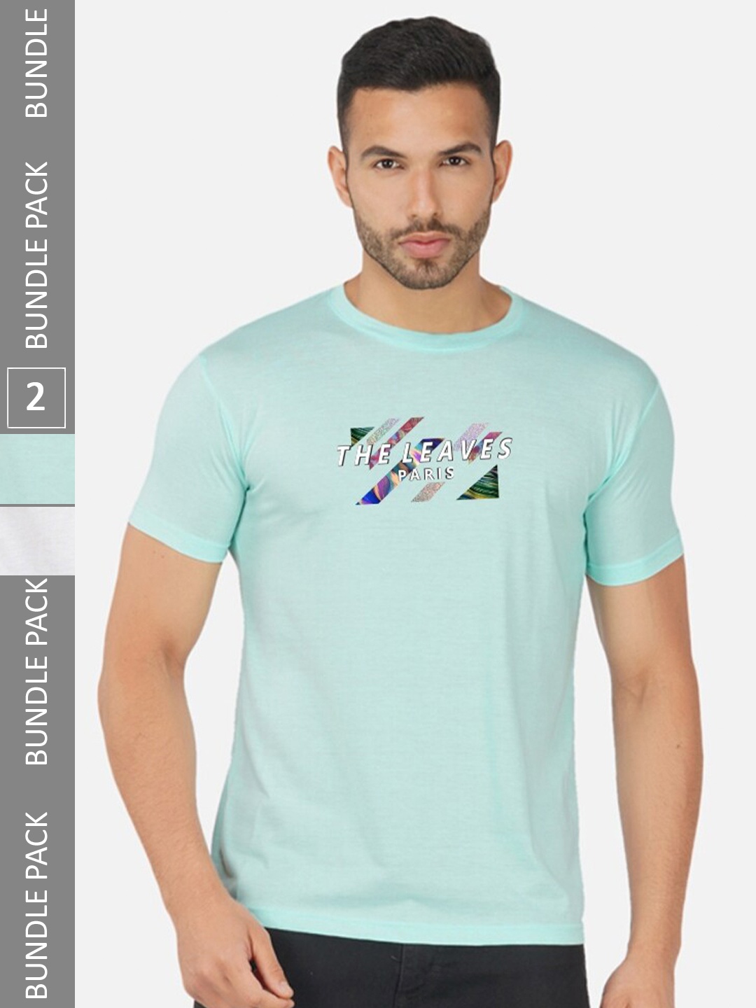 

CHOZI Pack Of 2 Typography Printed Cotton T-shirts, Turquoise blue