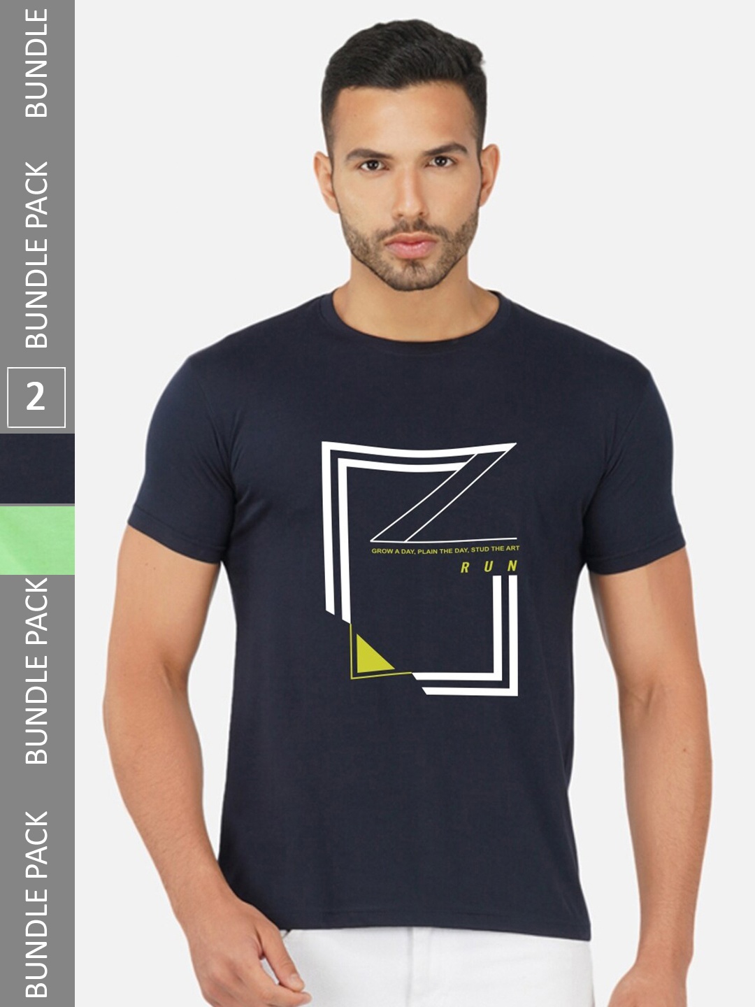 CHOZI Pack of 2 Graphic Printed Cotton T-shirt, Navy blue