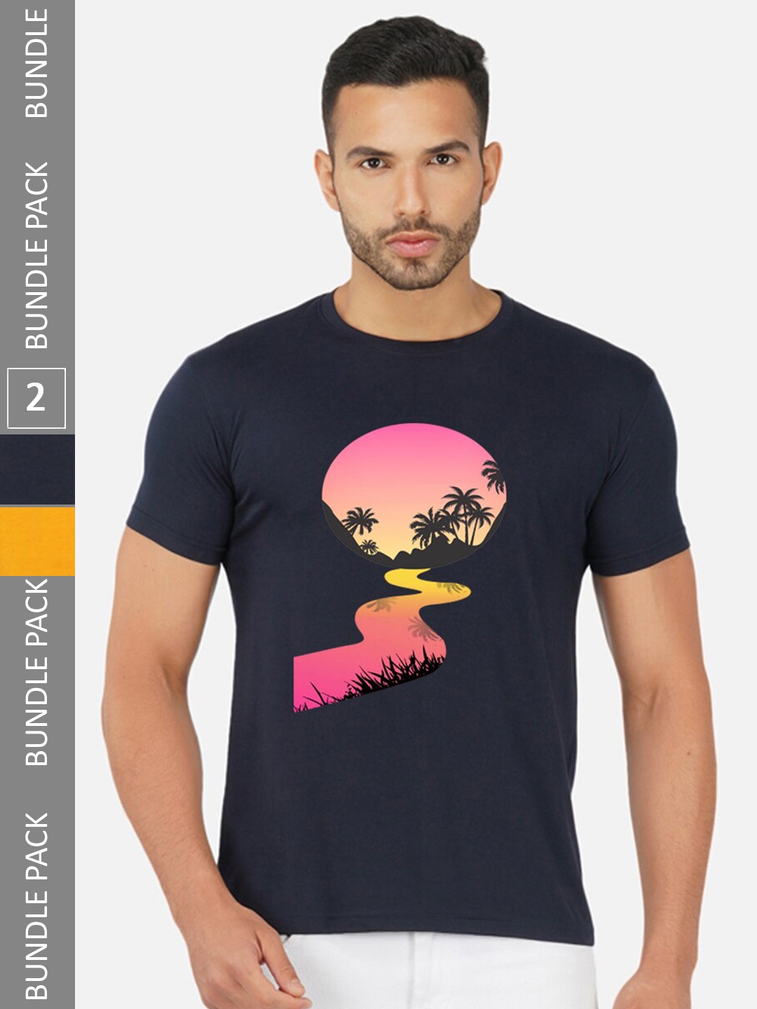 

CHOZI Pack of 2 Graphic Printed Cotton T-shirt, Navy blue