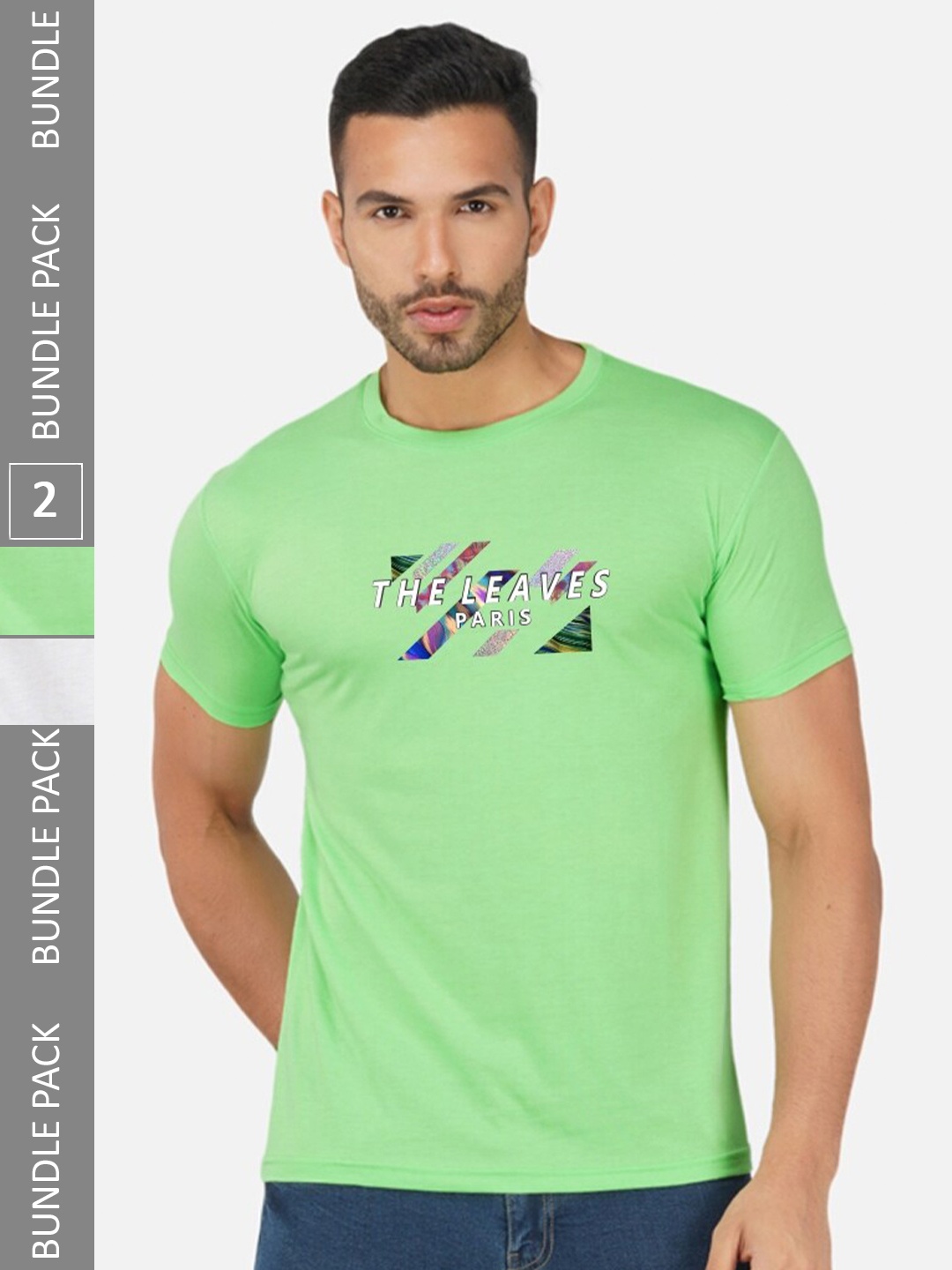 

CHOZI Pack Of 2 Printed Round Neck Cotton Regular T-shirt, White