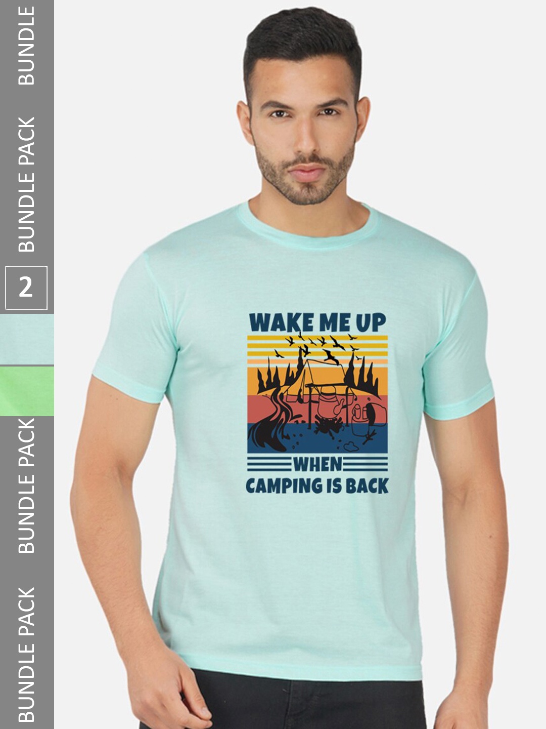 CHOZI Pack Of 2 Graphic Printed Cotton T-shirts, Turquoise blue