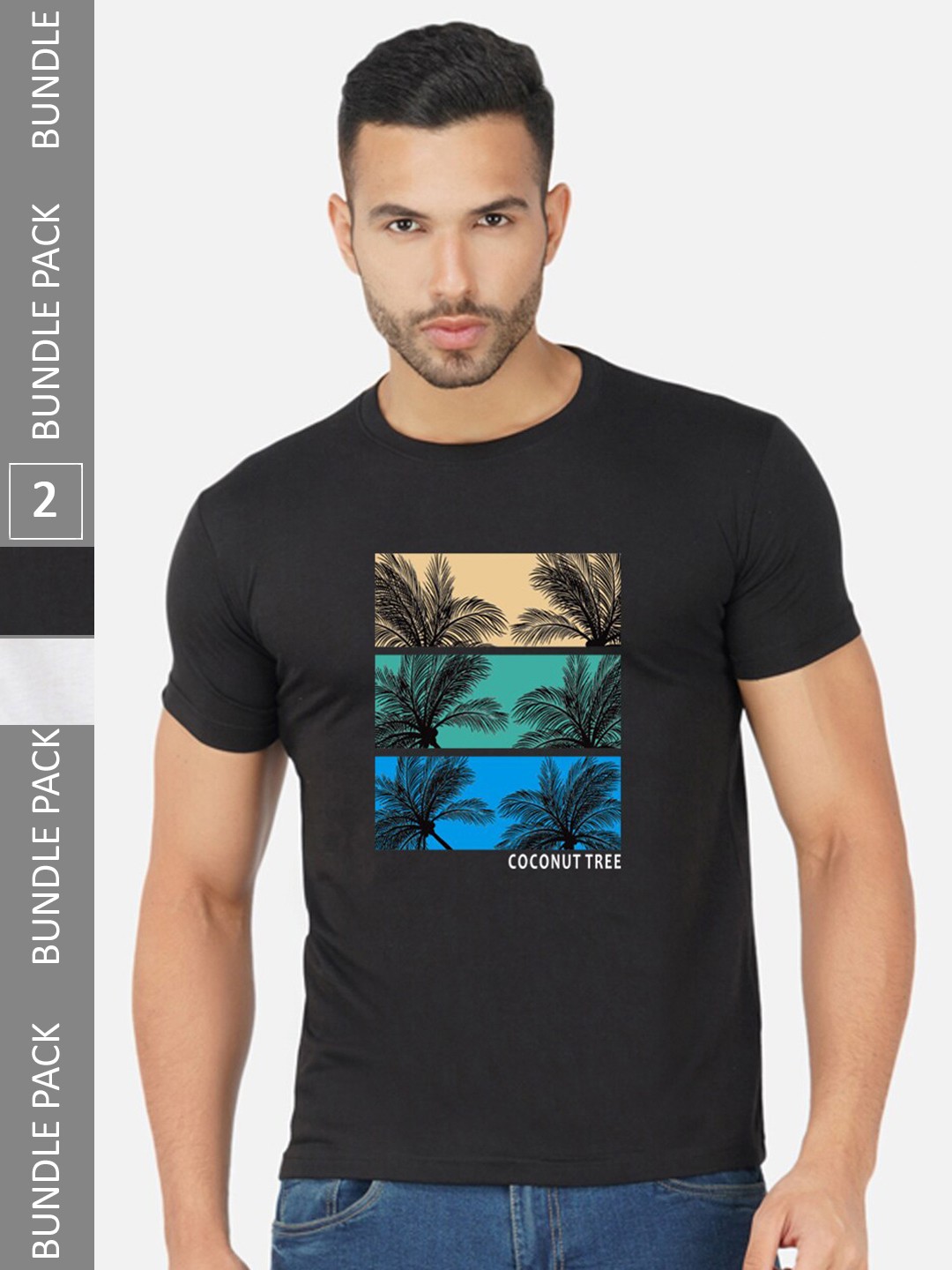 

CHOZI Pack Of 2 Graphic Printed Cotton T-shirts, Black
