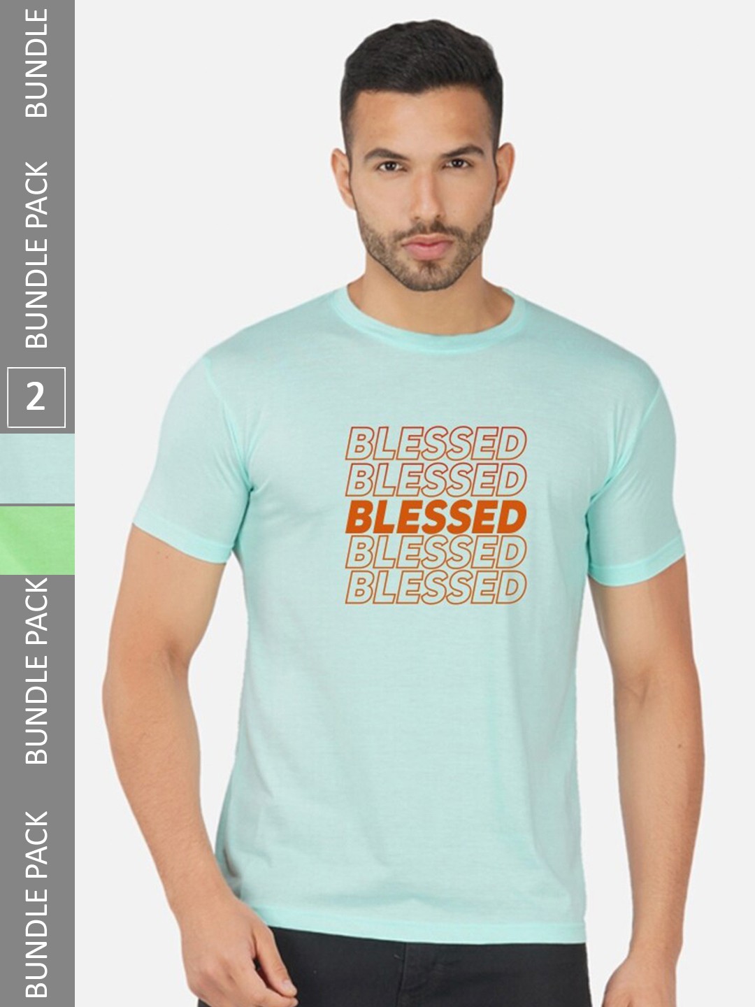 CHOZI Pack Of 2 Typography Printed Round Neck Cotton T-shirt, Turquoise blue