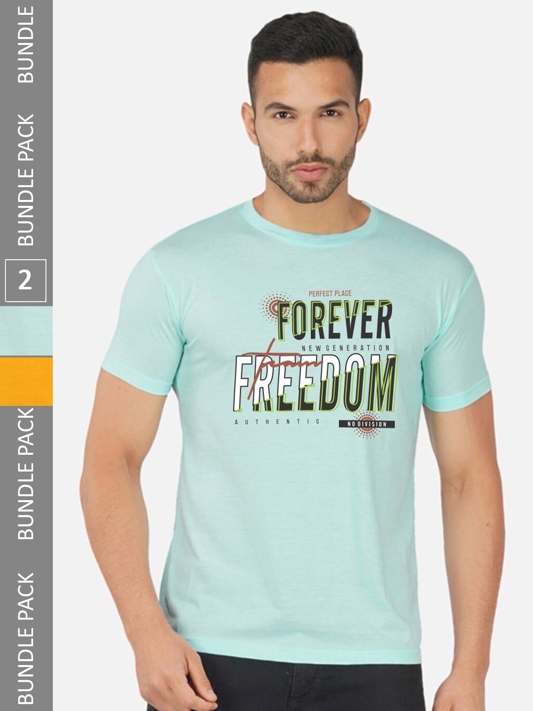 

CHOZI Pack Of 2 Typography Printed Cotton T-shirts, Turquoise blue