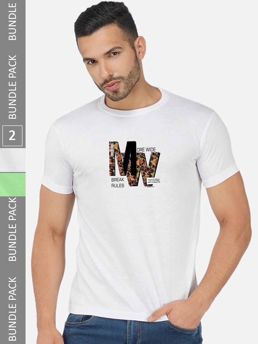 

CHOZI Pack Of 2 Printed Round Neck Cotton T-Shirt, White