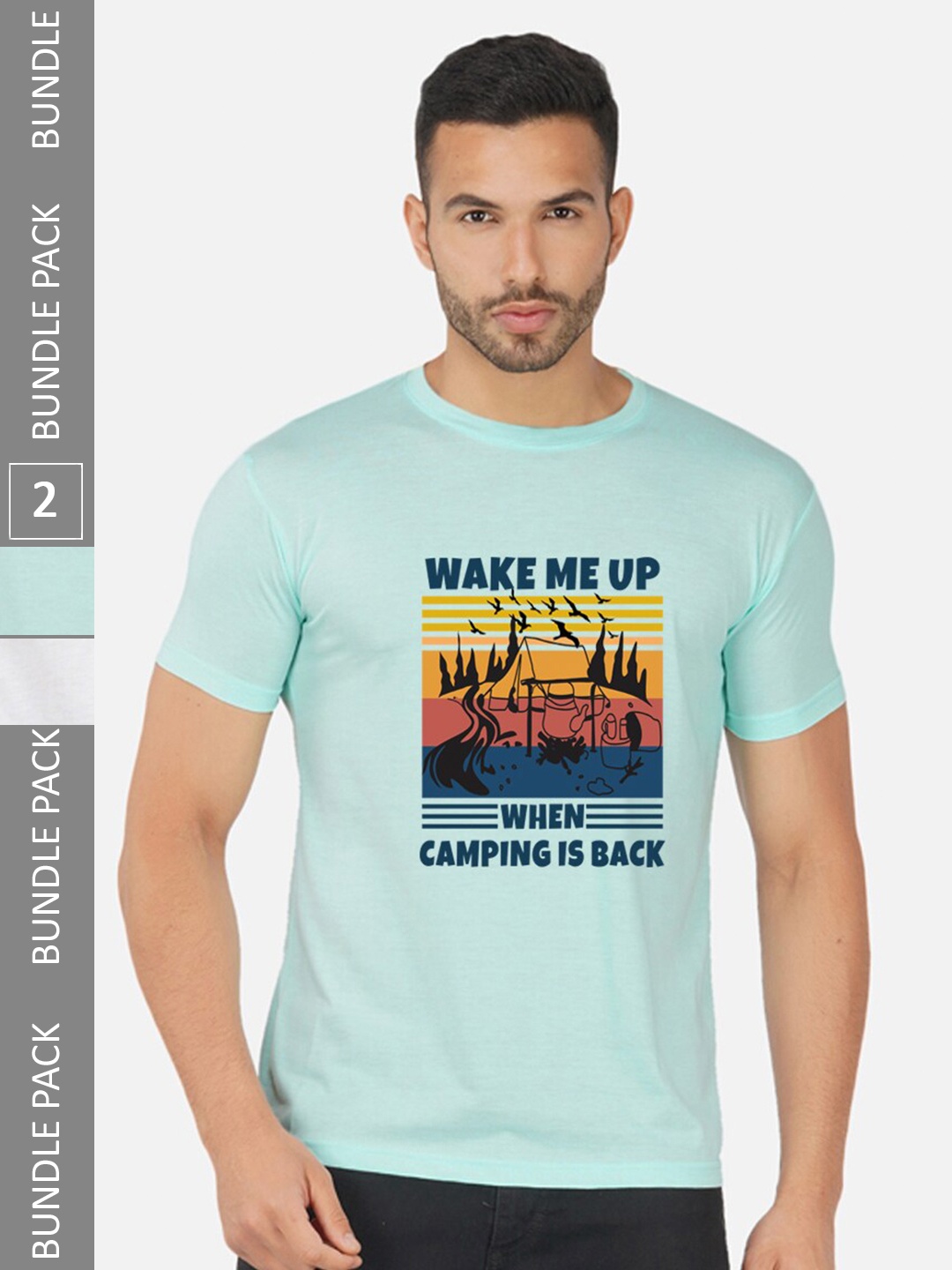 

CHOZI Pack Of 2 Graphic Printed Round Neck Cotton T-shirt, Turquoise blue