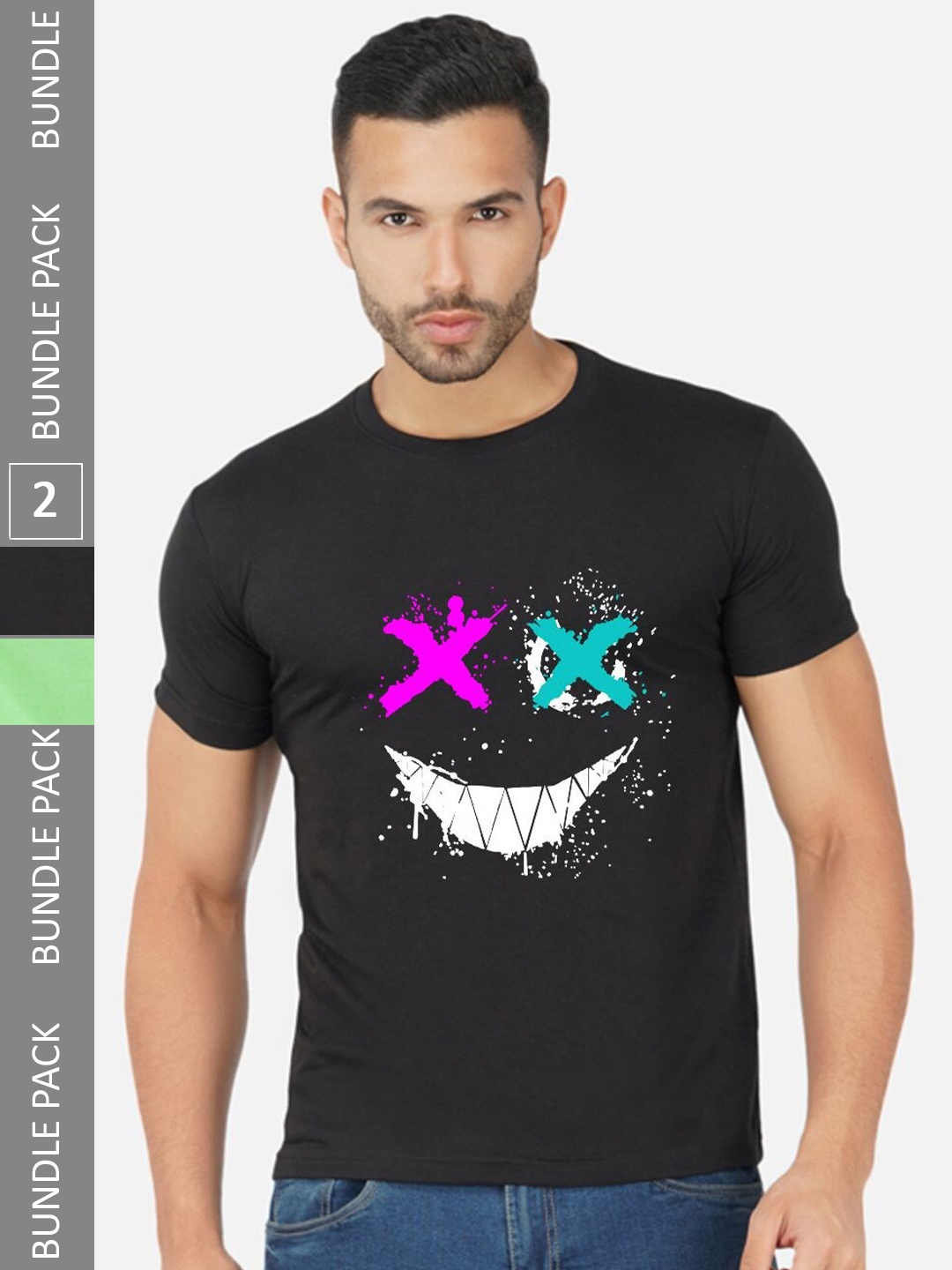 

CHOZI Pack Of 2 Graphic Printed Cotton T-shirts, Black