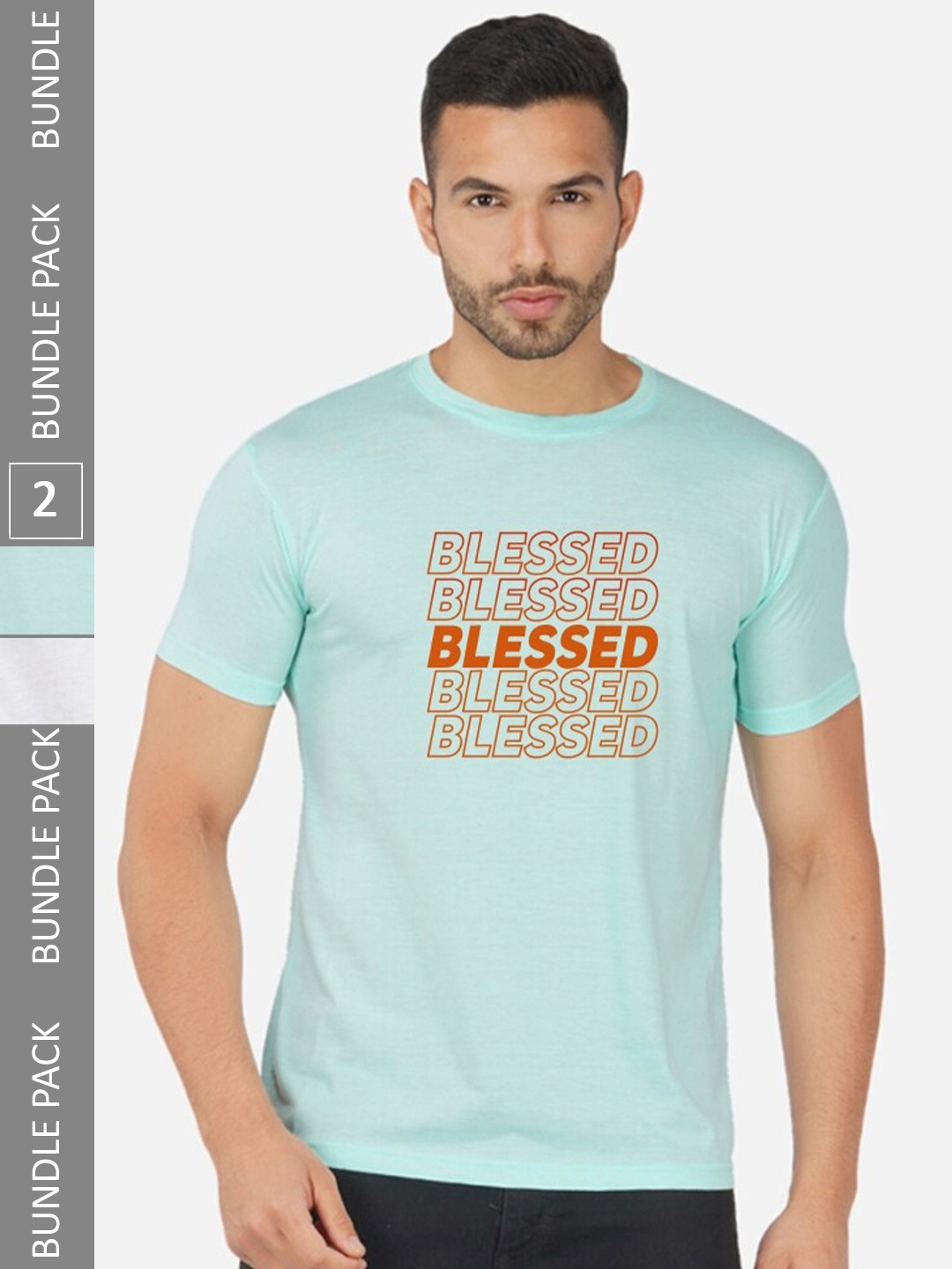 

CHOZI Pack of 2 Typography Printed Cotton T-shirt, Turquoise blue