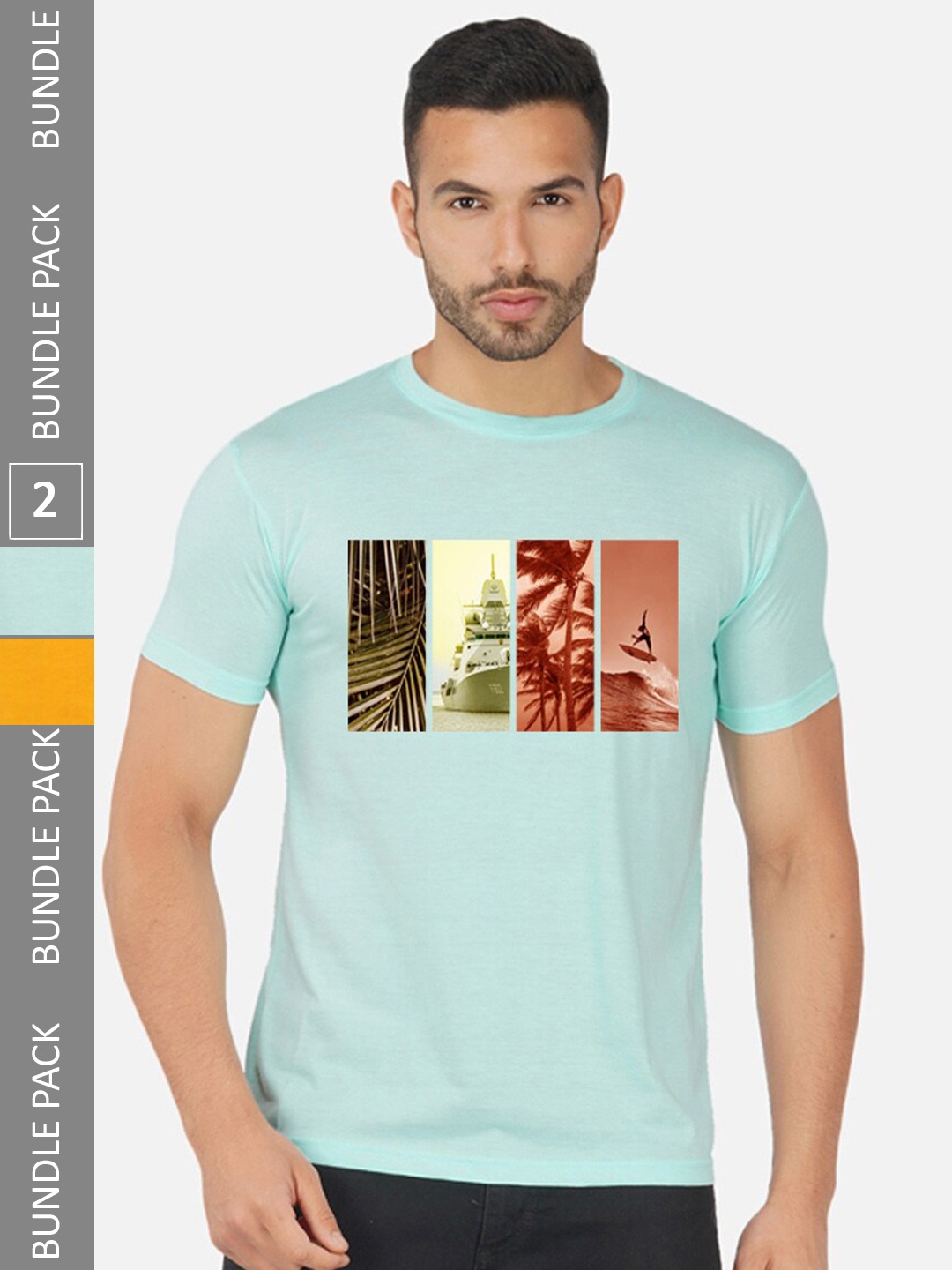 

CHOZI Pack Of 2 Graphic Printed Cotton T-shirts, Turquoise blue