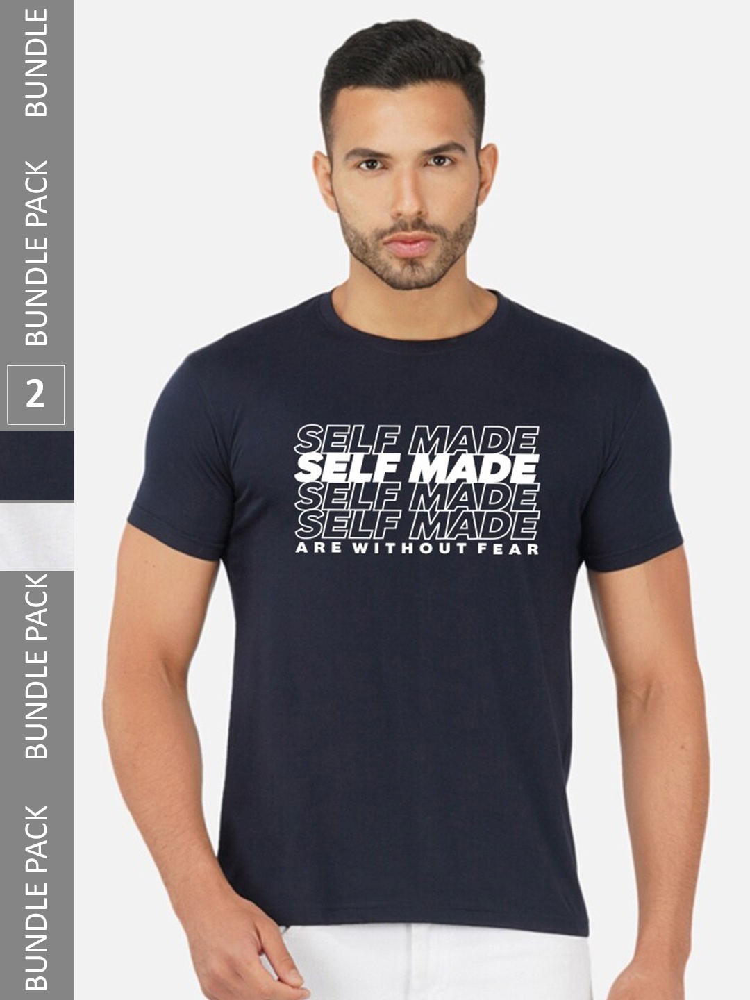 

CHOZI Pack of 2 Typography Printed Cotton T-shirt, Navy blue