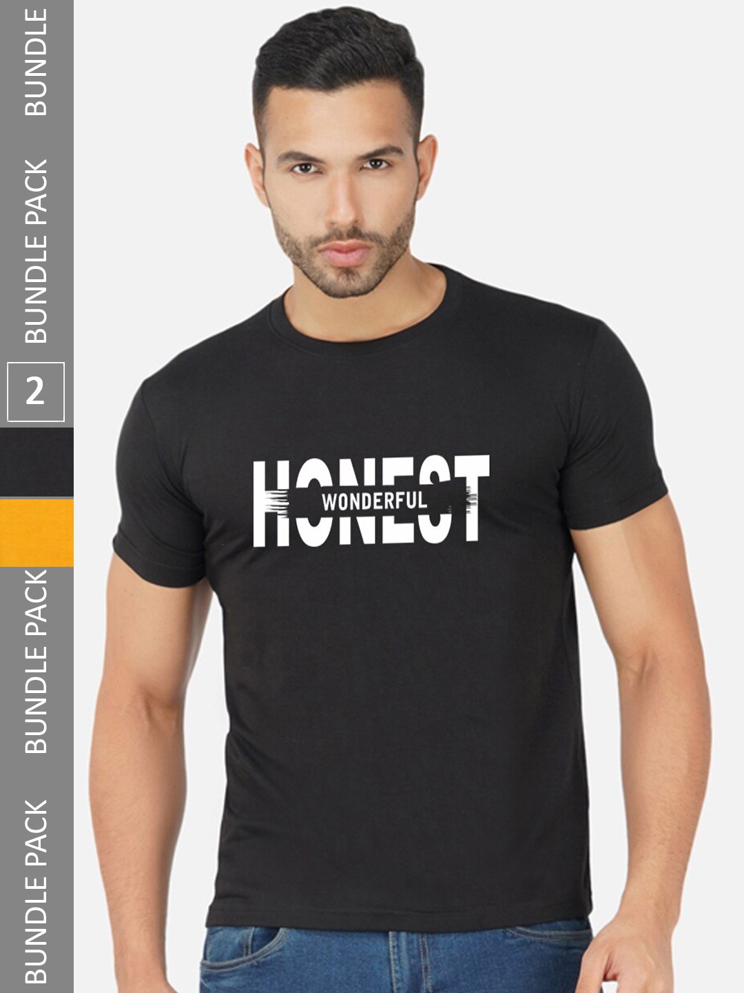 

CHOZI Pack Of 2 Printed Cotton T-shirt, Black