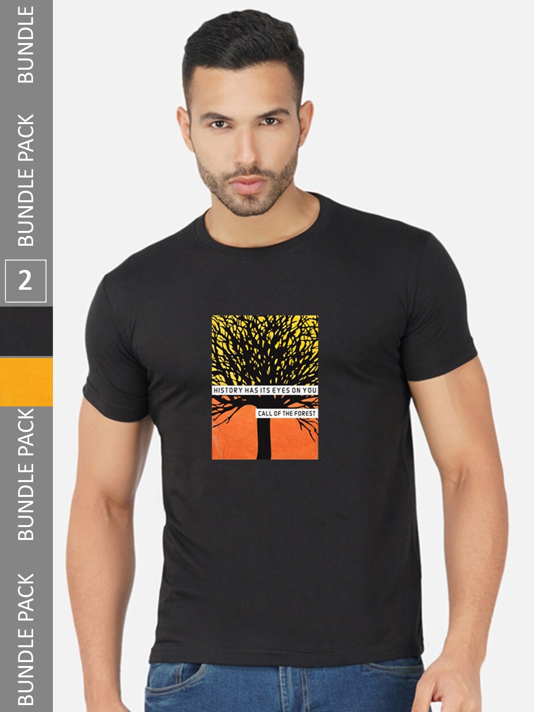 CHOZI Pack Of 2 Graphic Printed Cotton T-shirt, Black