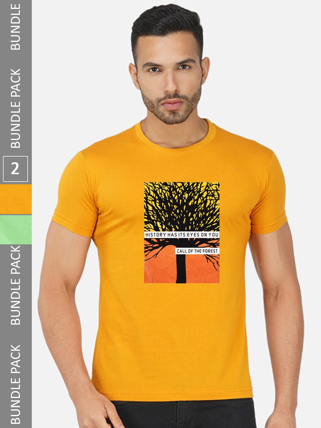 

CHOZI Pack Of 2 Graphic Printed Cotton T-shirts, Mustard