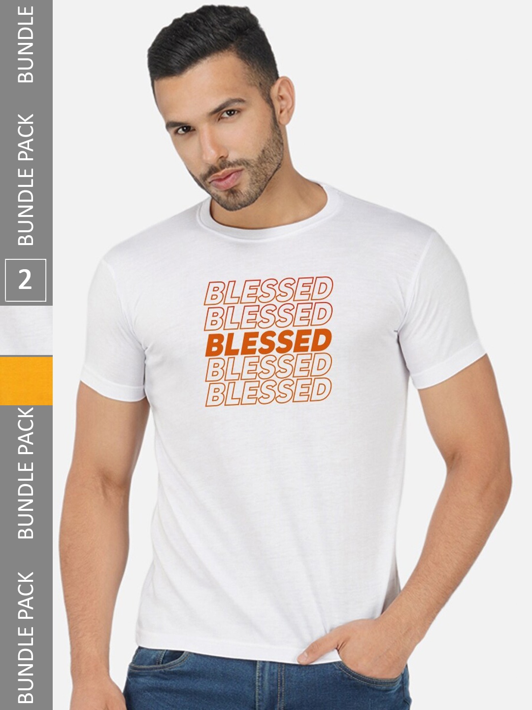 

CHOZI Pack Of 2 Typography Printed Round Neck Cotton T-shirt, White