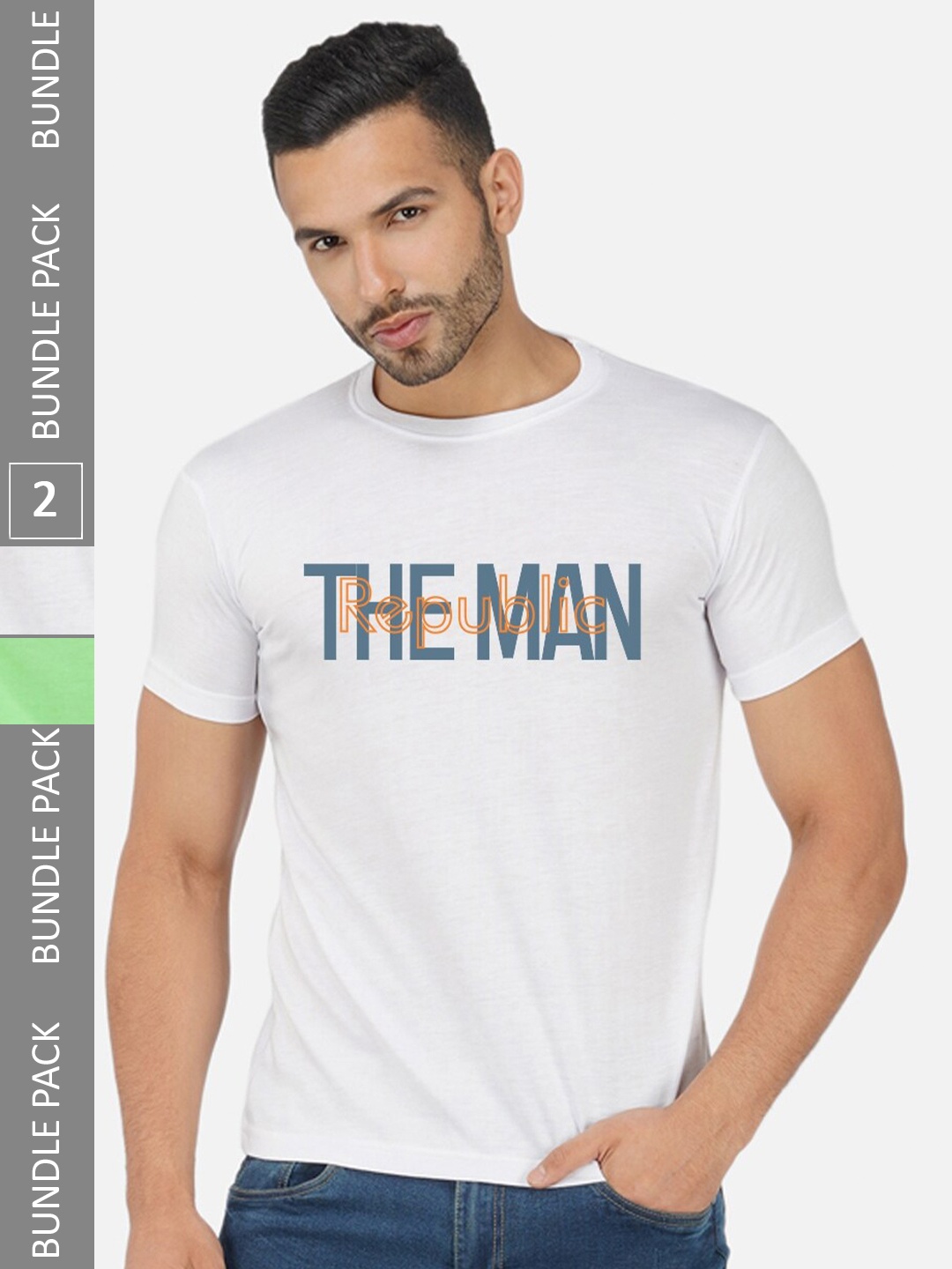 

CHOZI Pack Of 2 Typography Printed Round Neck Cotton T-shirt, White