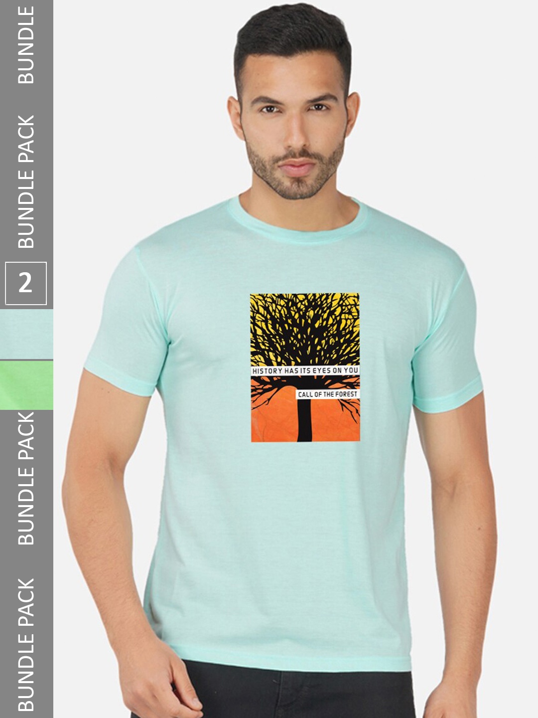 

CHOZI Pack of 2 Graphic Printed Cotton T-shirt, Turquoise blue