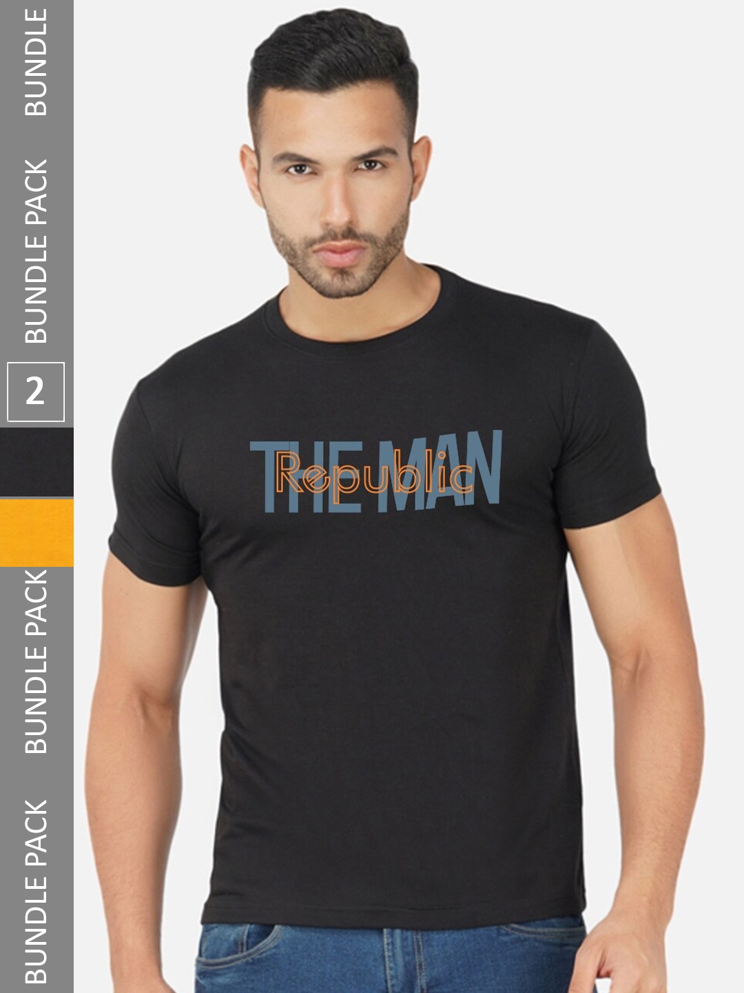 

CHOZI Pack Of 2 Typography Printed Cotton T-shirts, Black