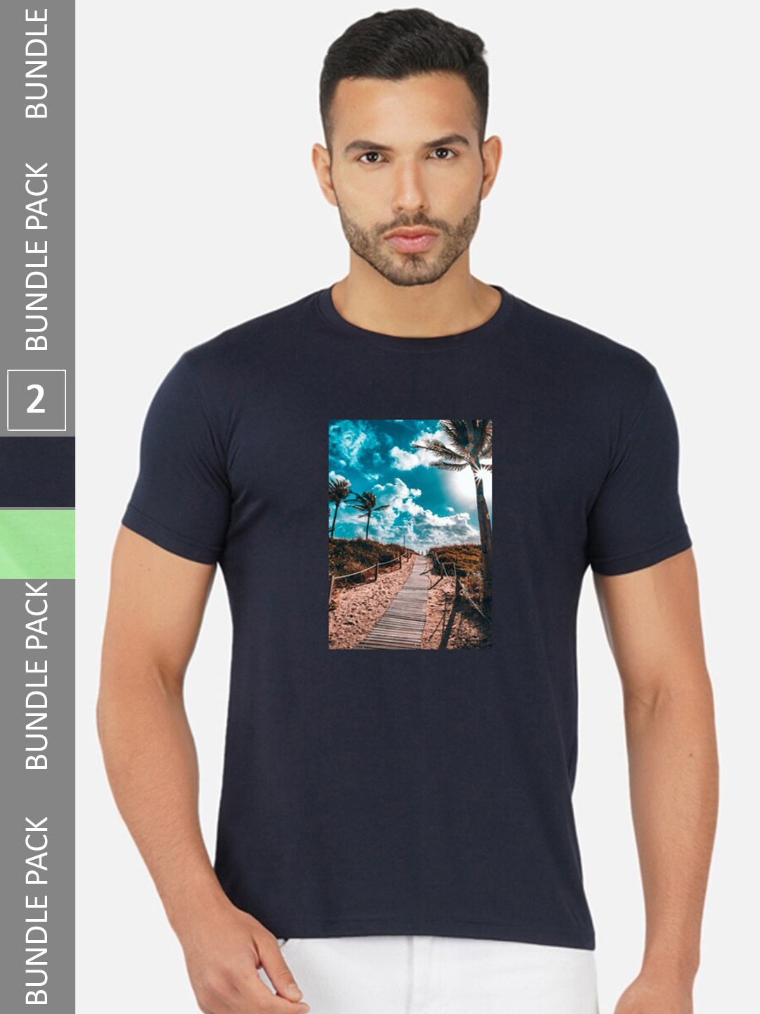 

CHOZI Pack Of 2 Printed Cotton T-shirts, Navy blue
