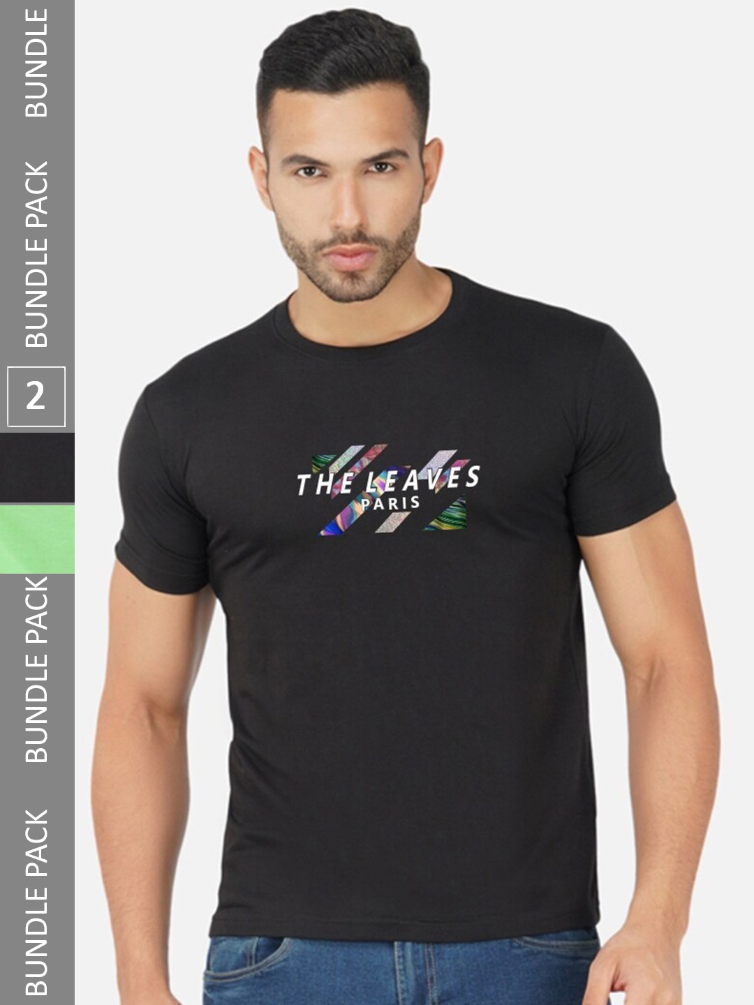 

CHOZI Pack Of 2 Typography Printed Cotton T-shirts, Black