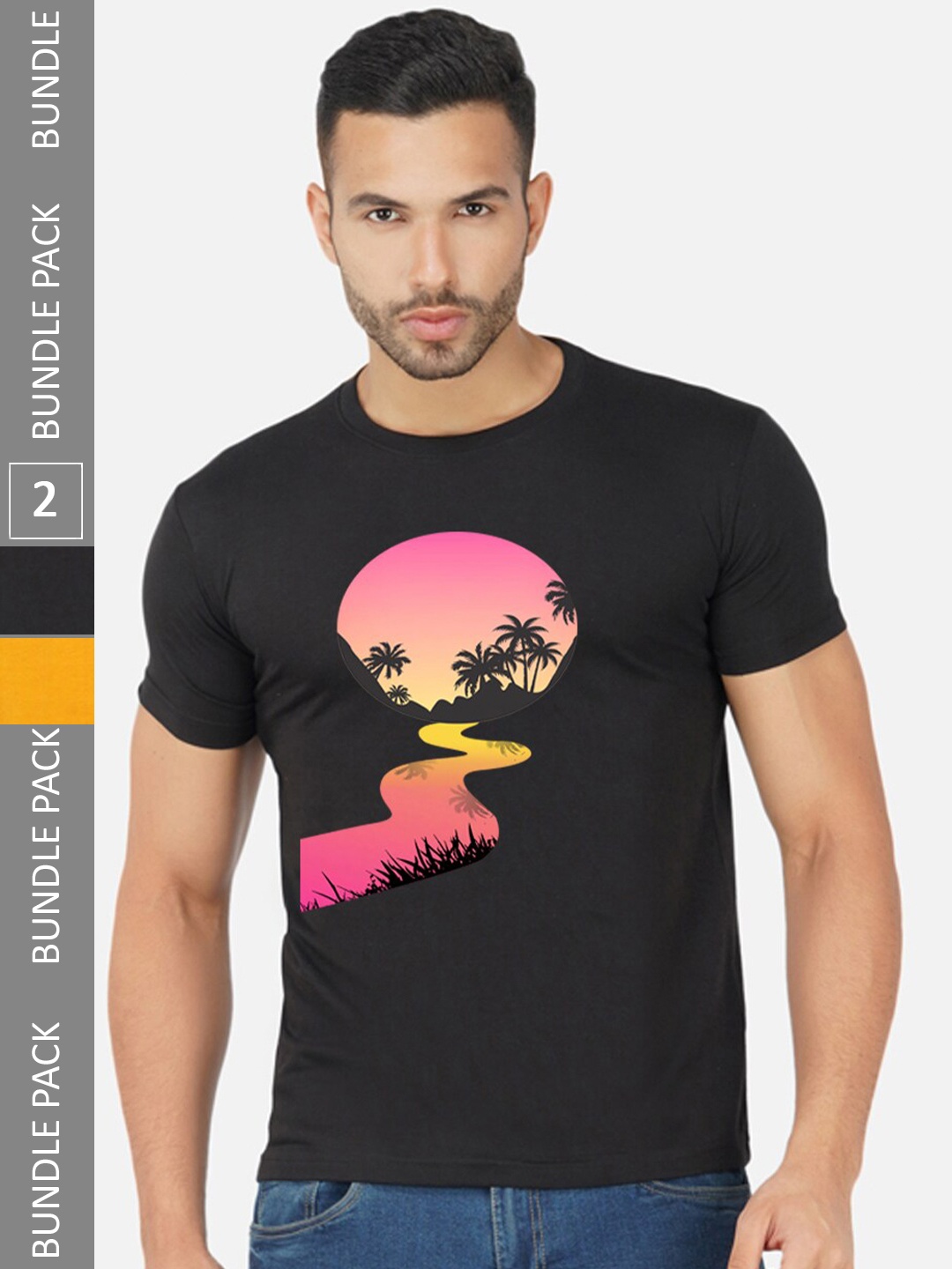 

CHOZI Pack of 2 Graphic Printed Cotton T-shirt, Black