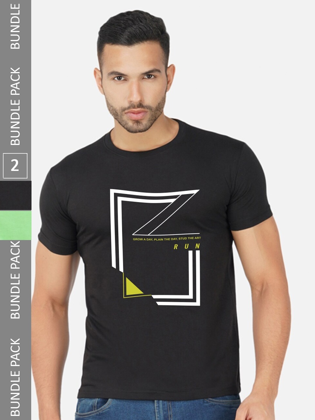 

CHOZI Pack Of 2 Printed Round Neck Cotton T-shirts, Black