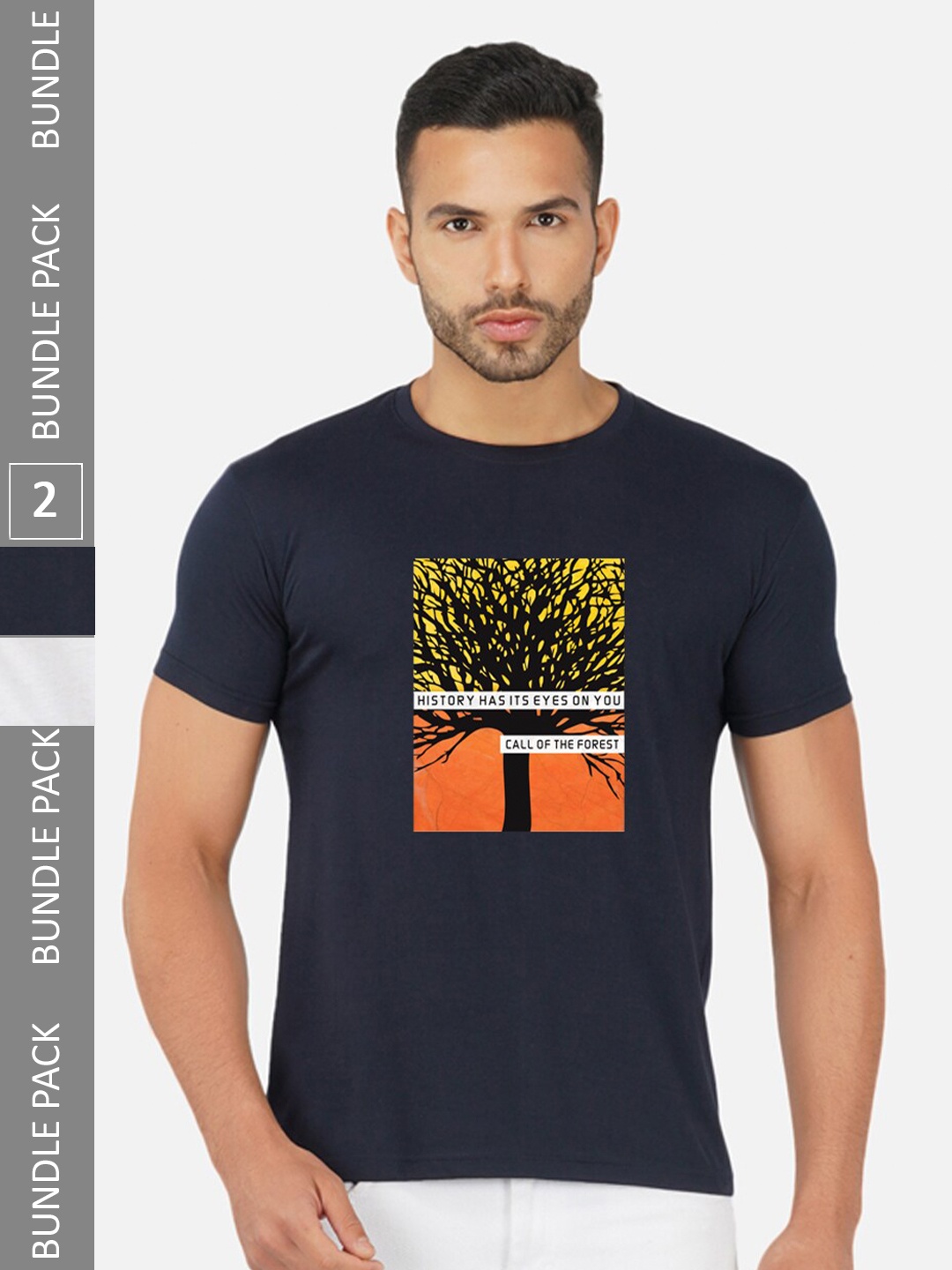 

CHOZI Pack of 2 Typography Printed T-shirt, Navy blue
