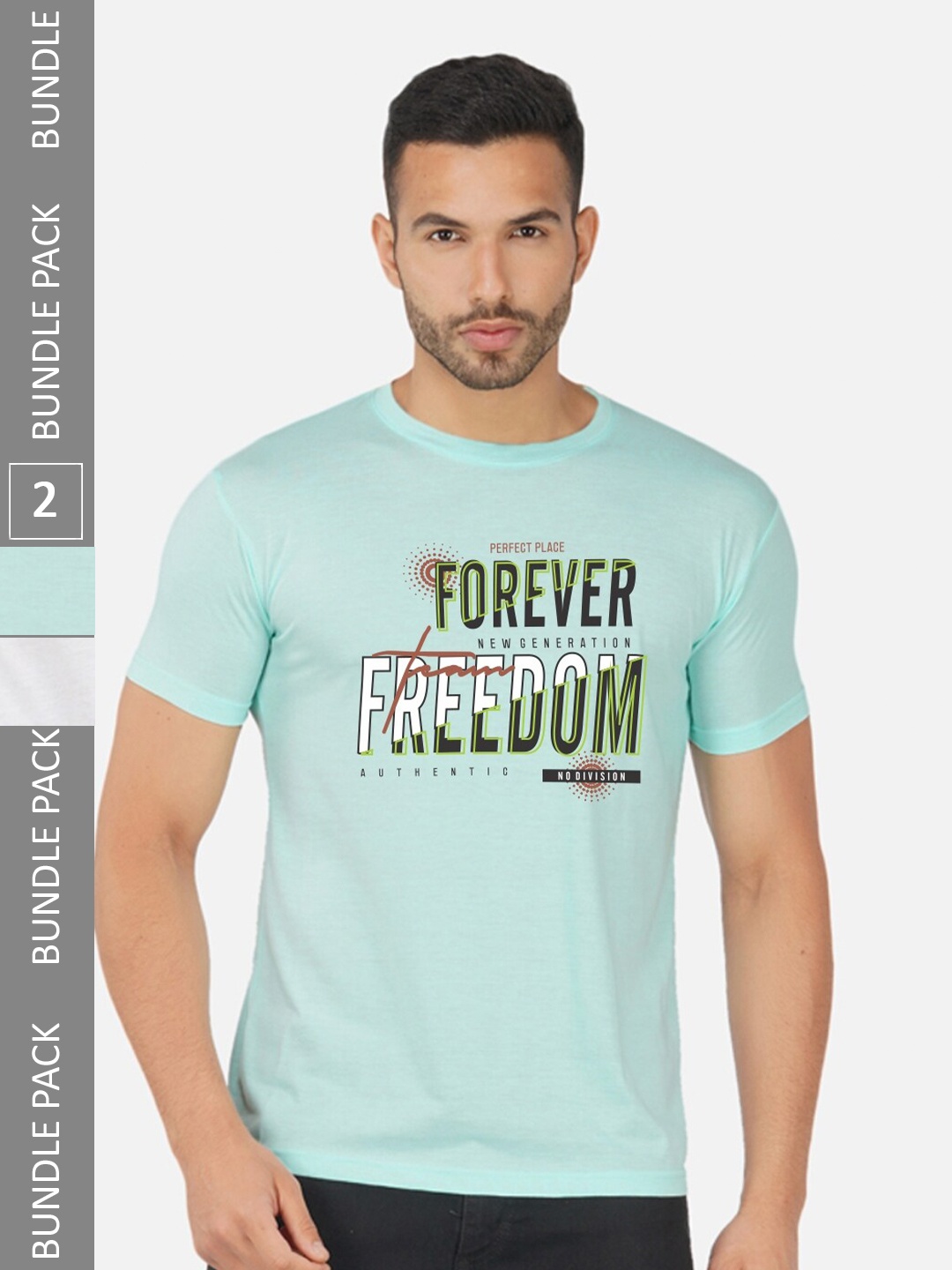 

CHOZI Pack Of 2 Printed Cotton T-shirt, Turquoise blue
