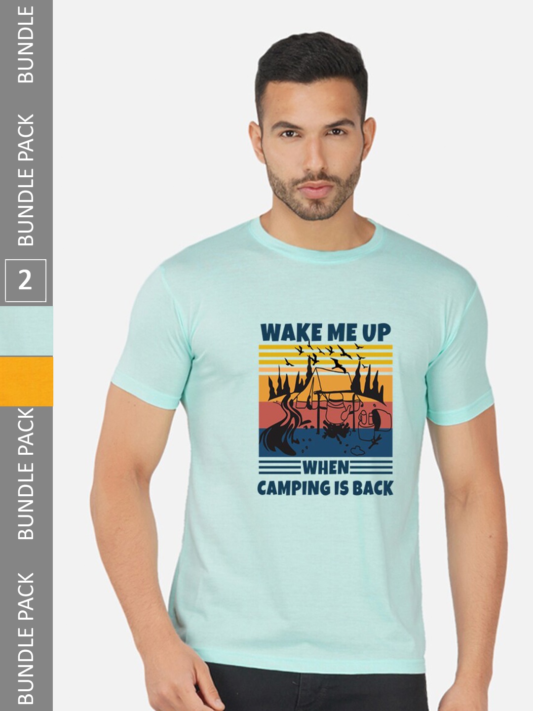 

CHOZI Pack Of 2 Graphic Printed Round Neck Cotton T-shirts, Turquoise blue