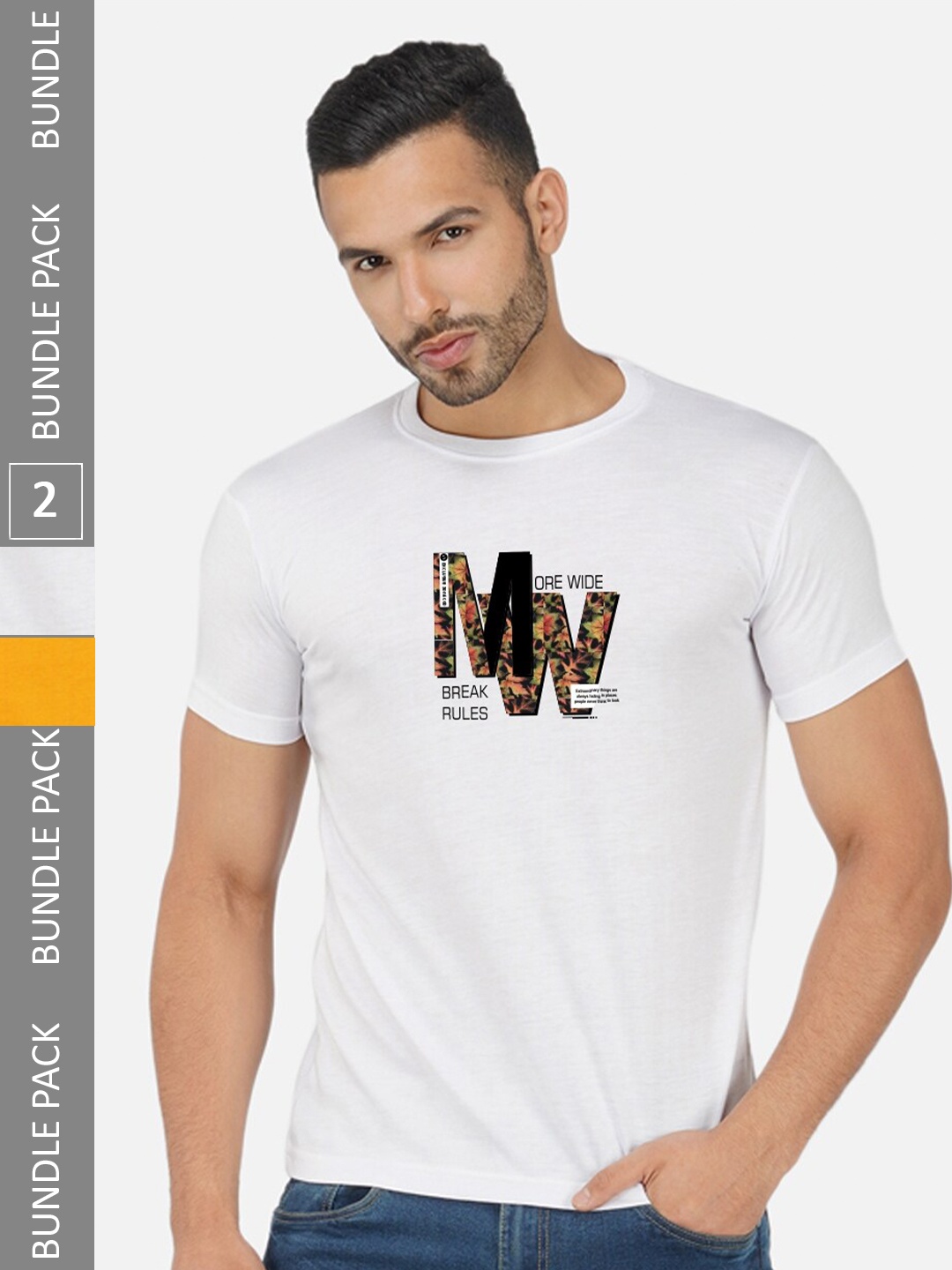 

CHOZI Pack Of 2 Typography Printed Round Neck Cotton T-shirts, White