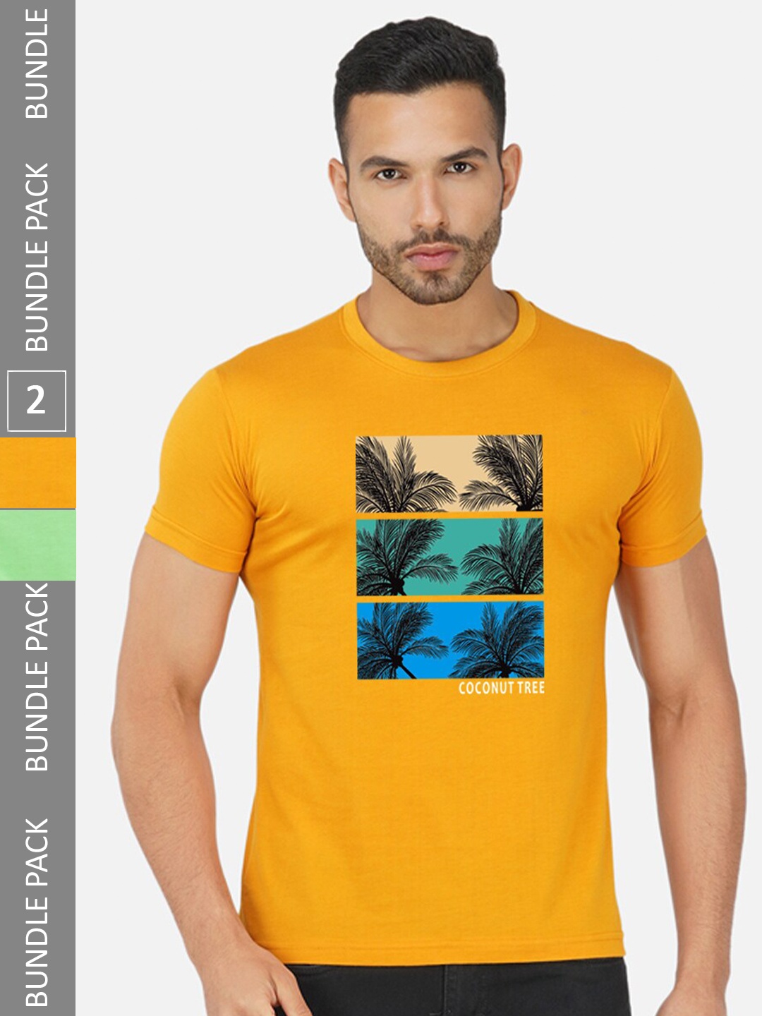 

CHOZI Pack Of 2 Graphic Printed Cototn T-shirt, Mustard