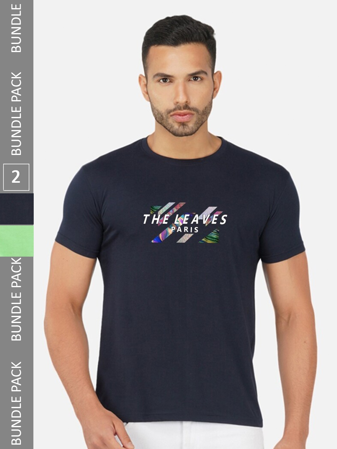 

CHOZI Pack Of 2 Printed Cotton T-shirt, Navy blue
