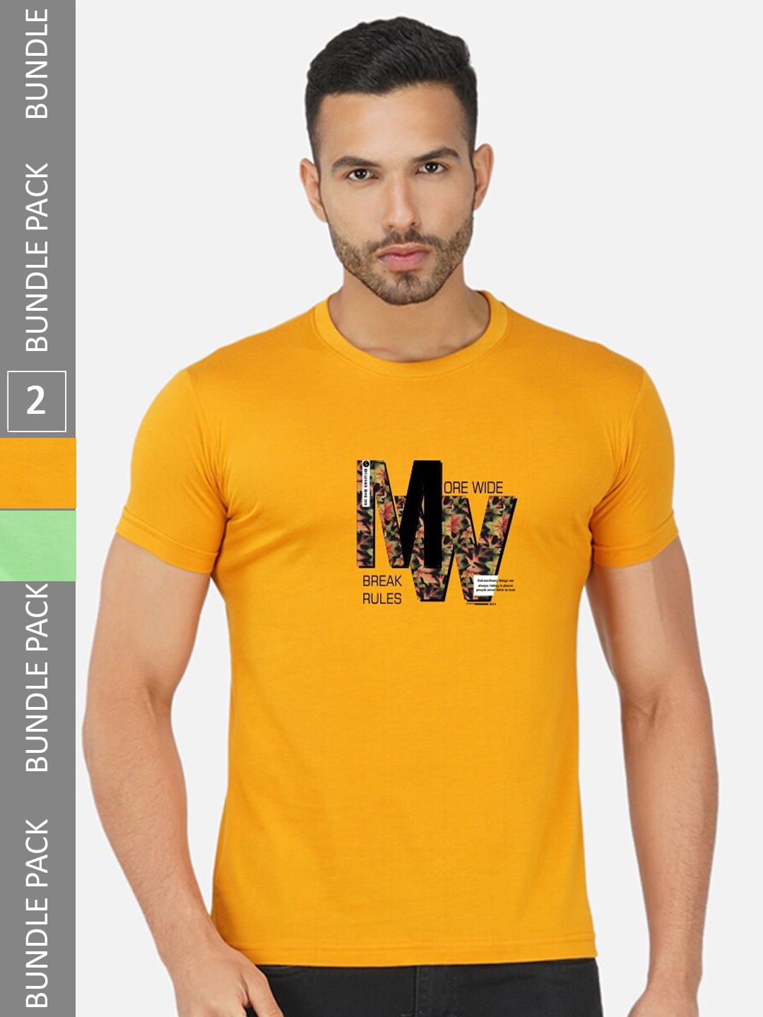 

CHOZI Pack Of 2 Graphic Printed Cotton T-shirt, Mustard
