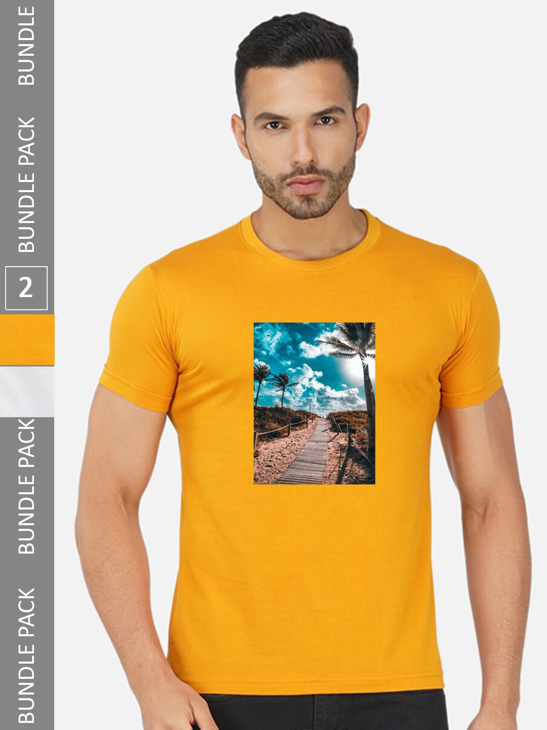 

CHOZI Pack Of 2 Graphic Printed Cotton T-shirt, Mustard