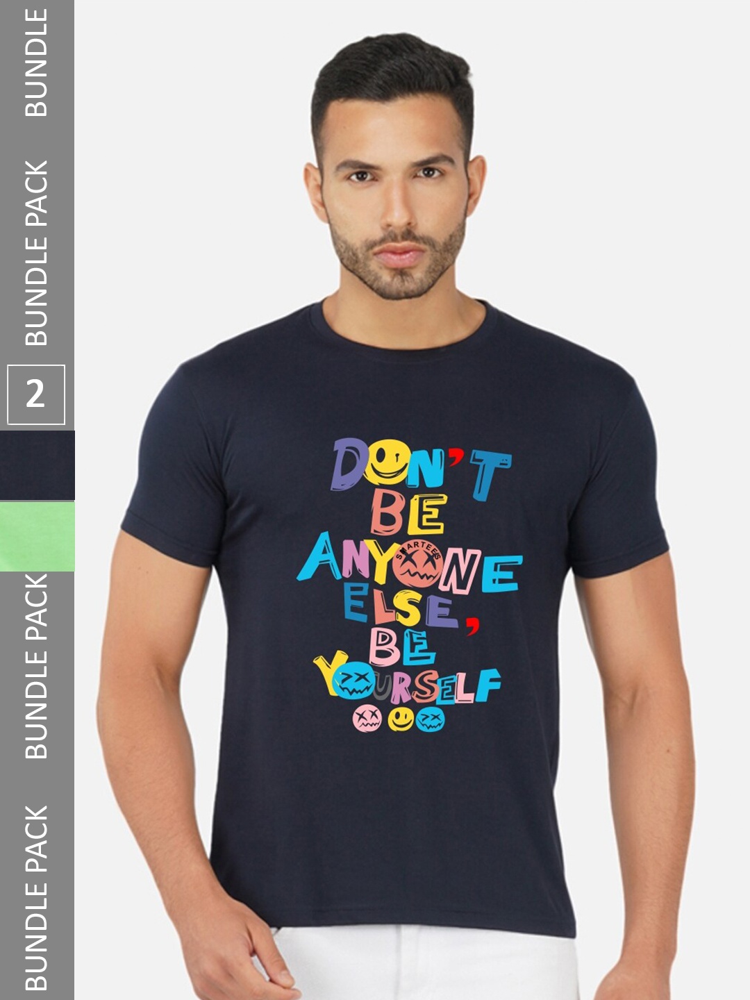CHOZI Pack Of 2 Printed Cotton T-shirt, Navy blue