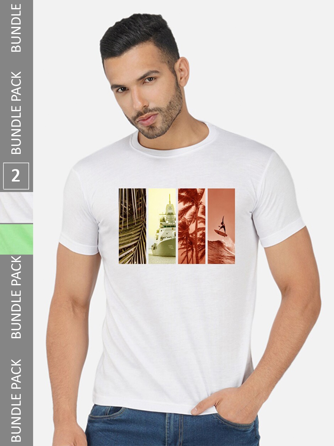 

CHOZI Pack Of 2 Graphic Printed Cotton T-shirt, White