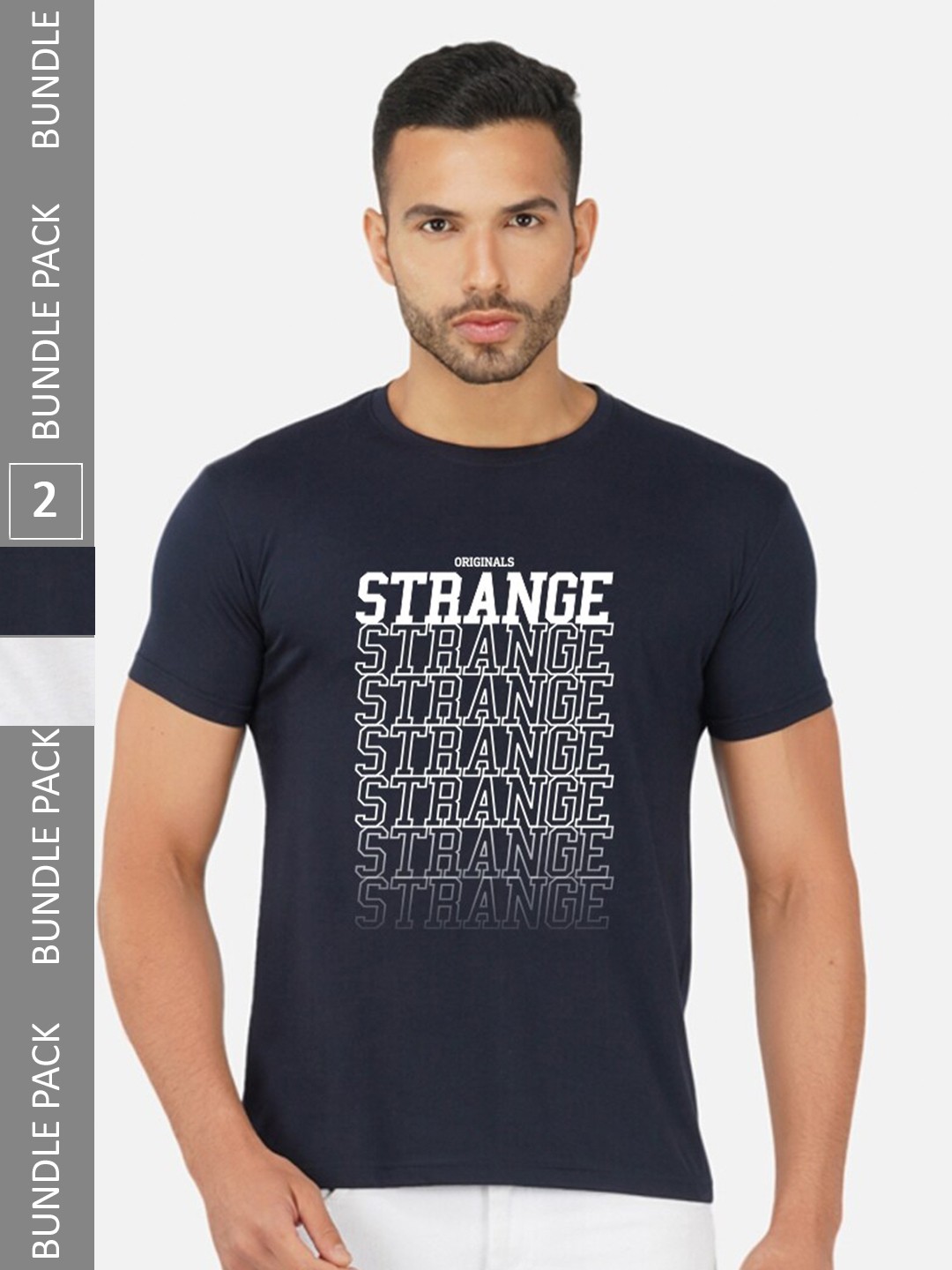 

CHOZI Pack Of 2 Printed Cotton T-shirt, Navy blue