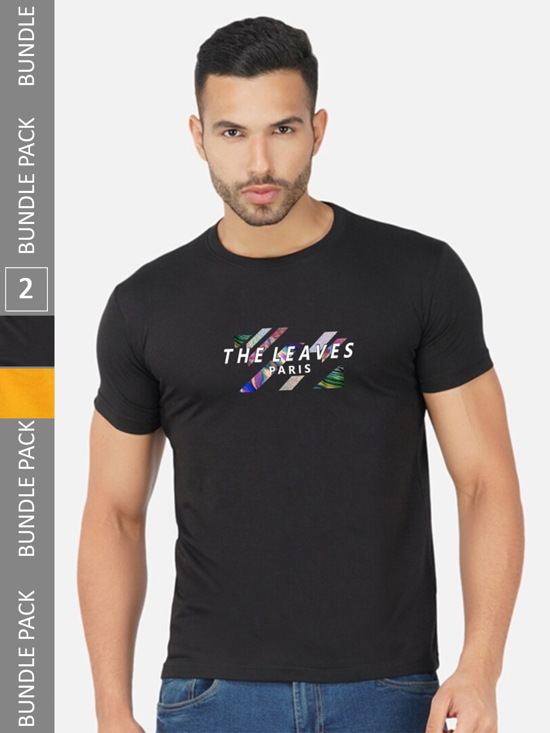 CHOZI Pack Of 2 Typography Printed Round Neck Cotton T-shirts, Black