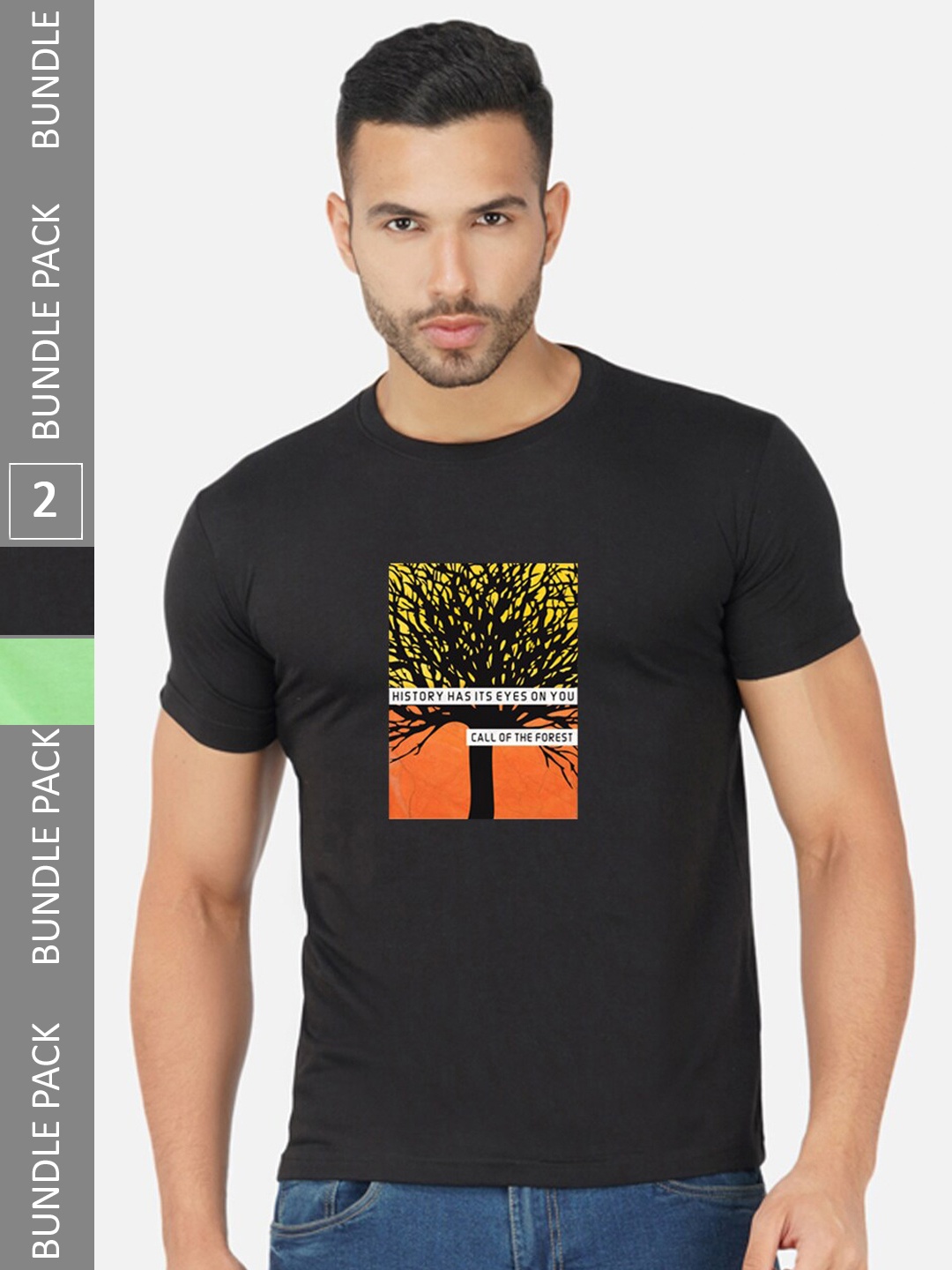 CHOZI Pack Of 2 Graphic Printed Cotton T-shirt, Black