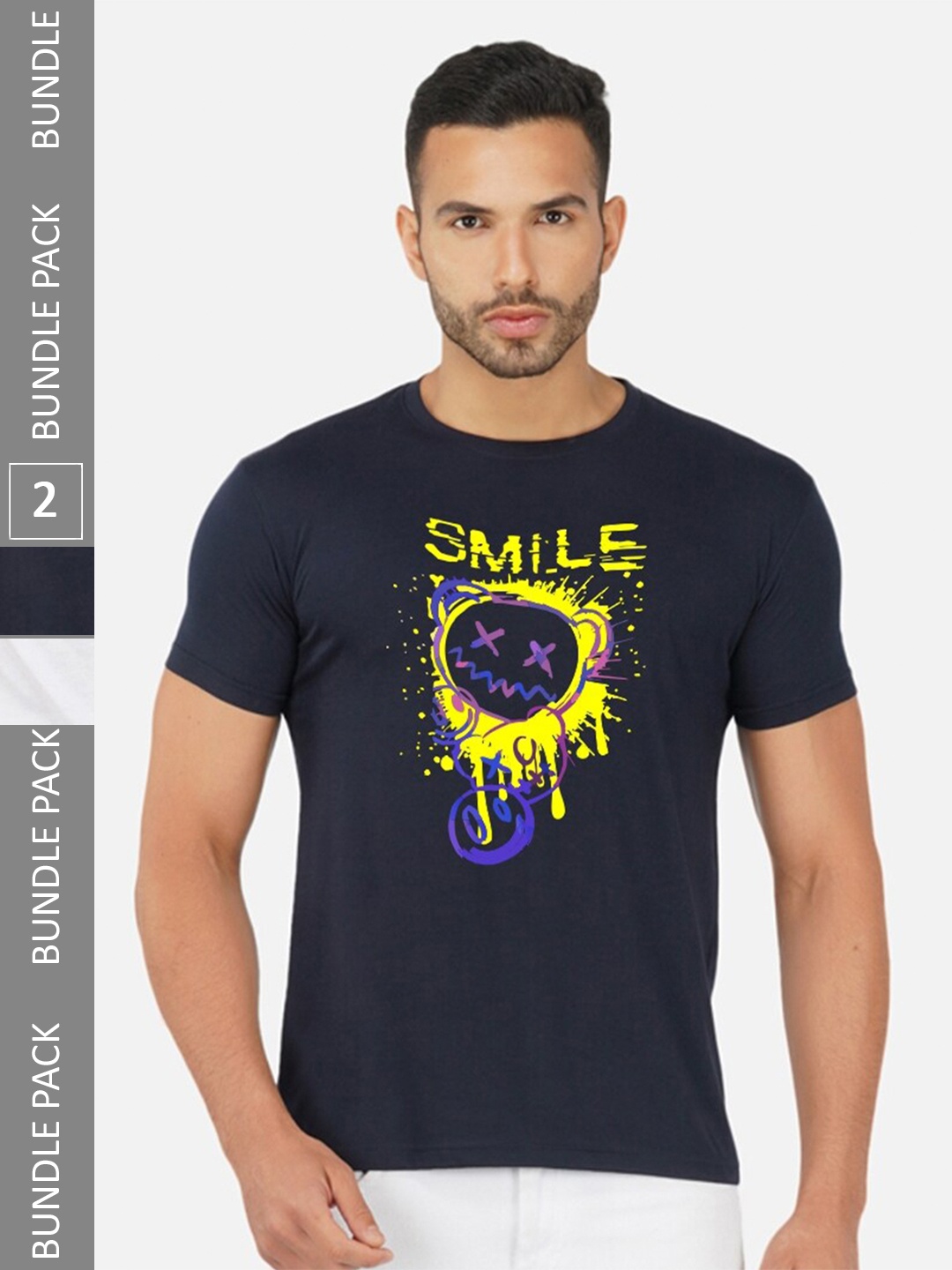 CHOZI Pack Of 2 Graphic Printed Cotton T-shirt, Navy blue