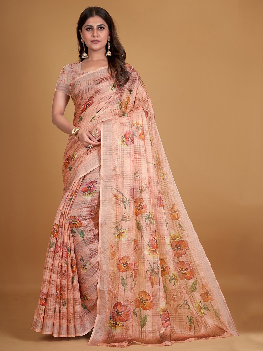 

Pisara Floral Printed Silk Cotton Saree, Pink