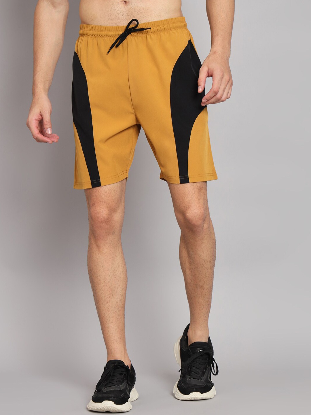 

GLITO Men Colourblocked Moisture Wicking Training Sports Shorts, Mustard