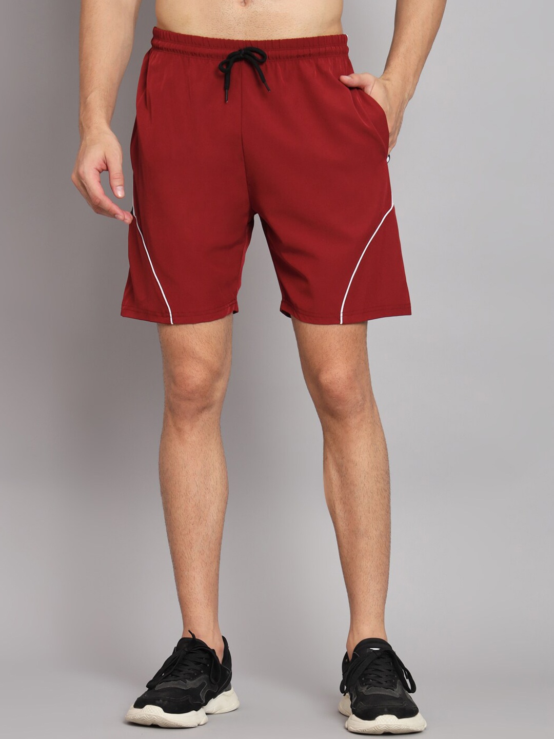 

GLITO Men Striped Moisture Wicking Training Sports Shorts, Maroon